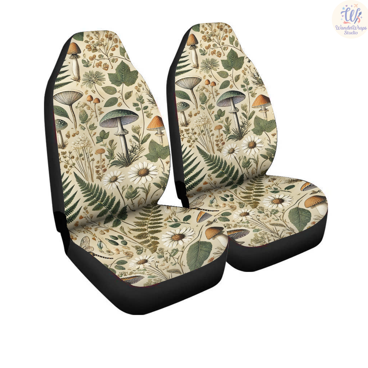 Mushroom Botanical Car Seat Covers – High Quality Graphic and Polar Fleece Protector Set