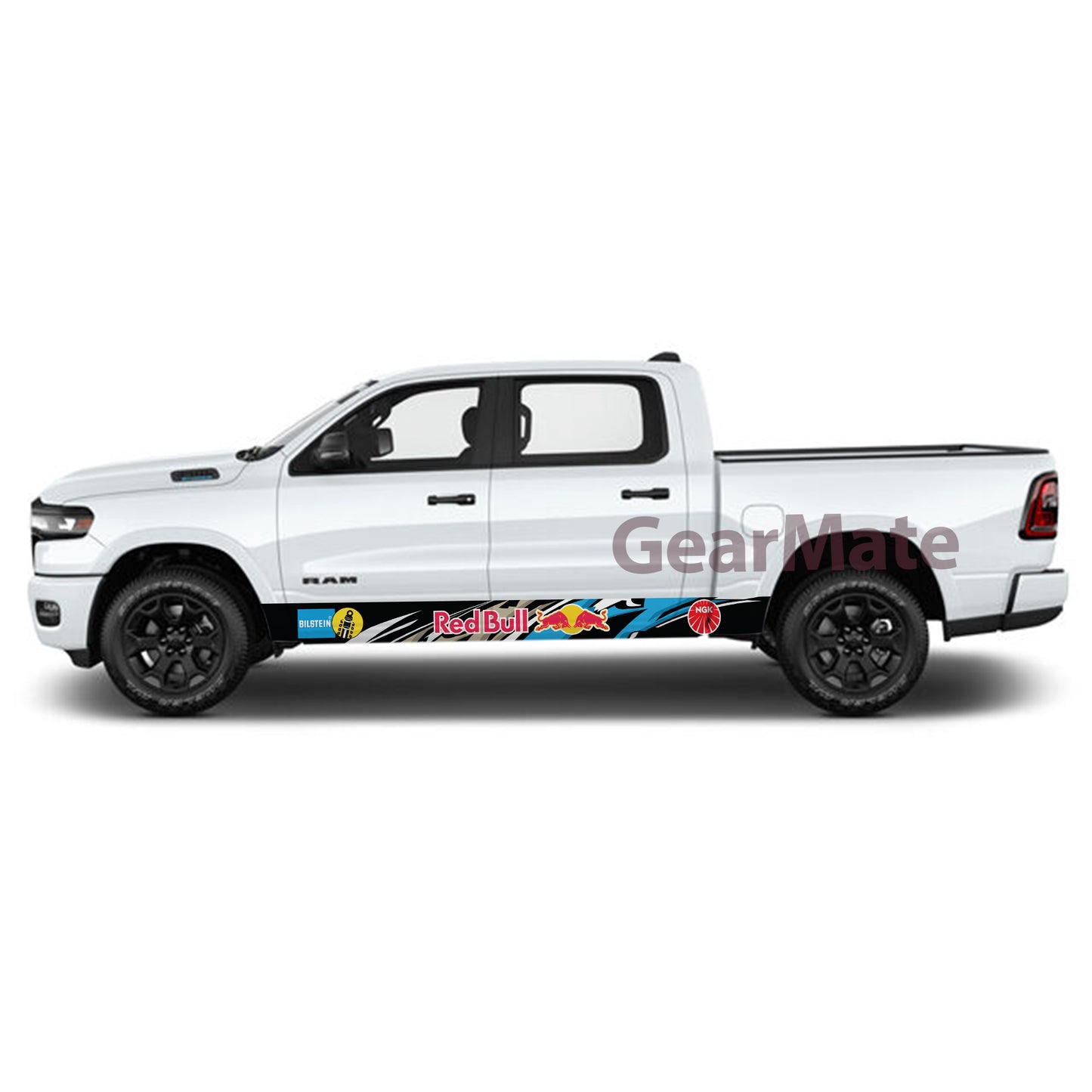 Racing Blue Red Bull Rocker Panel Graphic Decal Kit (Left & Right Sides) - High Quality Vinyl for Trucks & SUVs