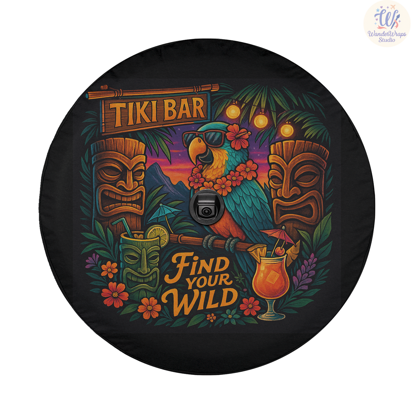 Tiki Bar Spare Tire Cover – Waterproof UV Resistant Protector with Camera Hole