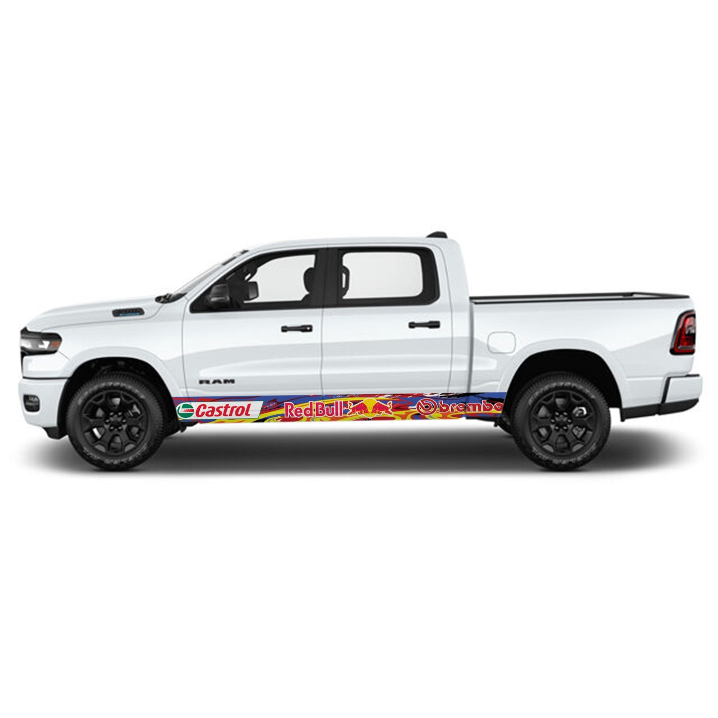 Sport Fire Blue Brembo Castrol Redbull Rocker Panel Graphic Decal Kit (Left & Right Sides) - High Quality Vinyl for Trucks & SUVs