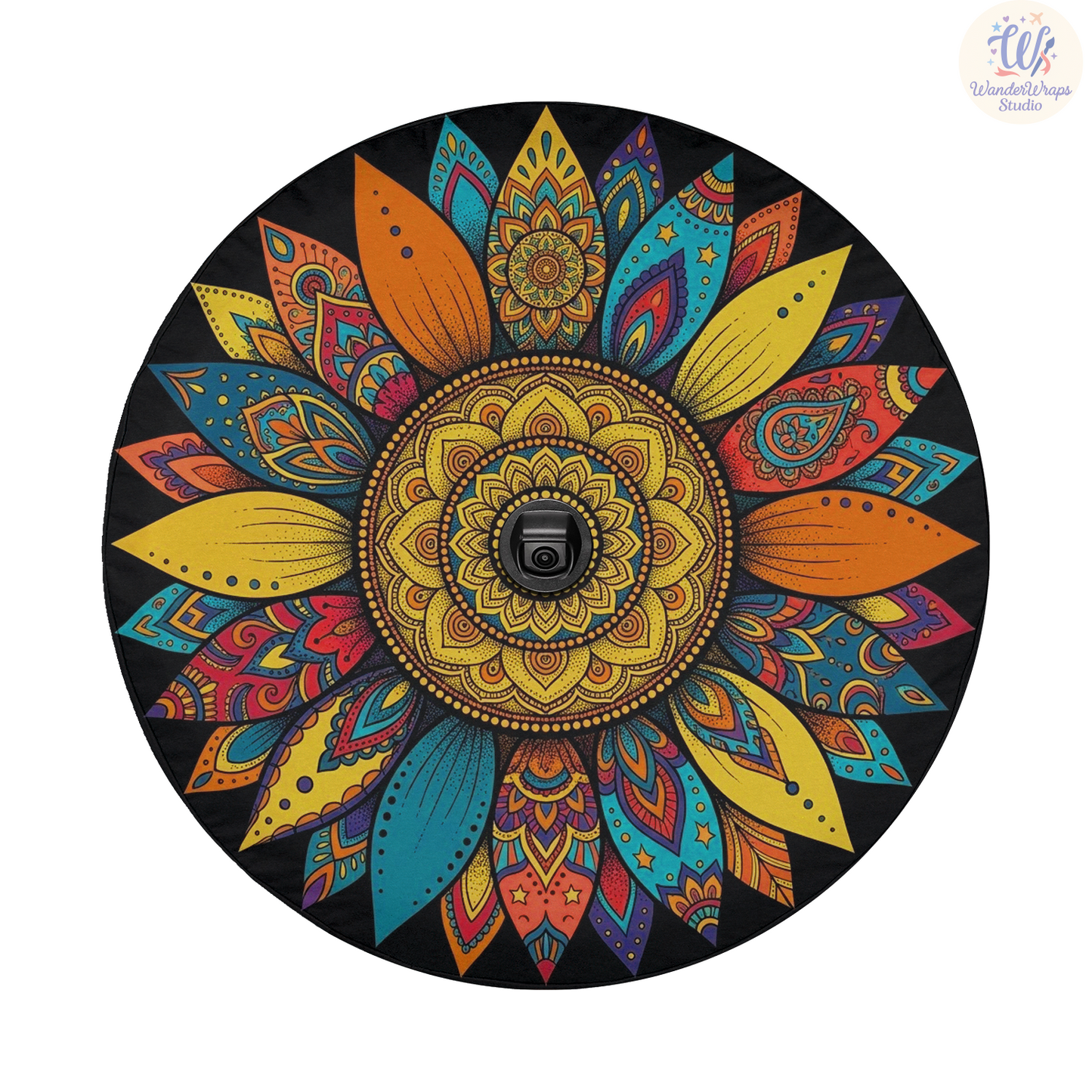 Multicolor Boho Sunflower Spare Tire Cover – Waterproof UV Resistant Protector with Camera Hole