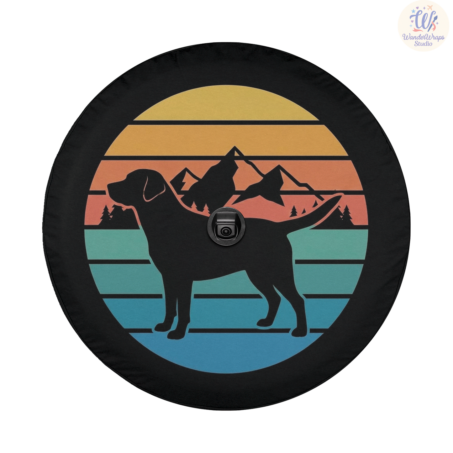Retro Sunset Labrador Spare Tire Cover – Waterproof UV Resistant Protector with Camera Hole