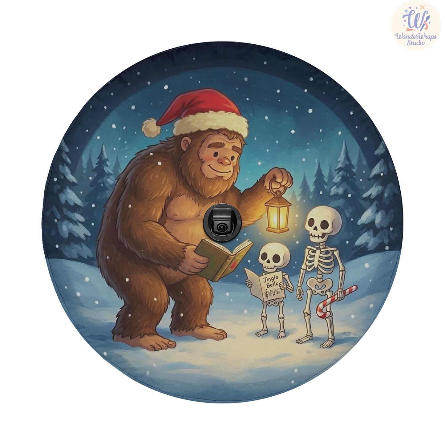 Bigfoot Skeleton Carolers Spare Tire Cover – Waterproof UV Resistant Protector with Camera Hole