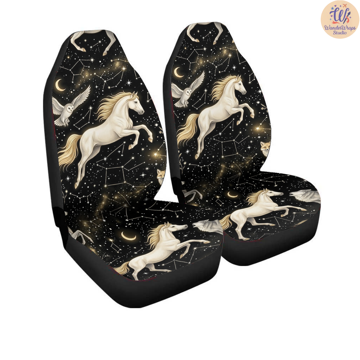 Celestial Constellation Horses Car Seat Covers – High Quality Graphic and Polar Fleece Protector Set