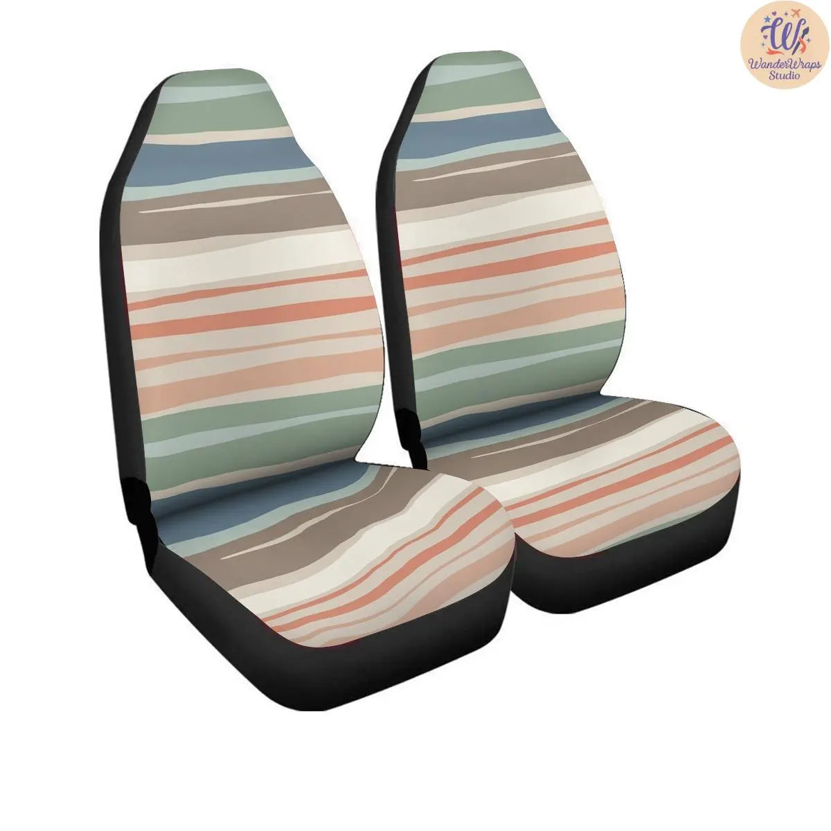 Scandinavian Wave Stripe Pattern Car Seat Covers – High Quality Graphic and Polar Fleece Protector Set