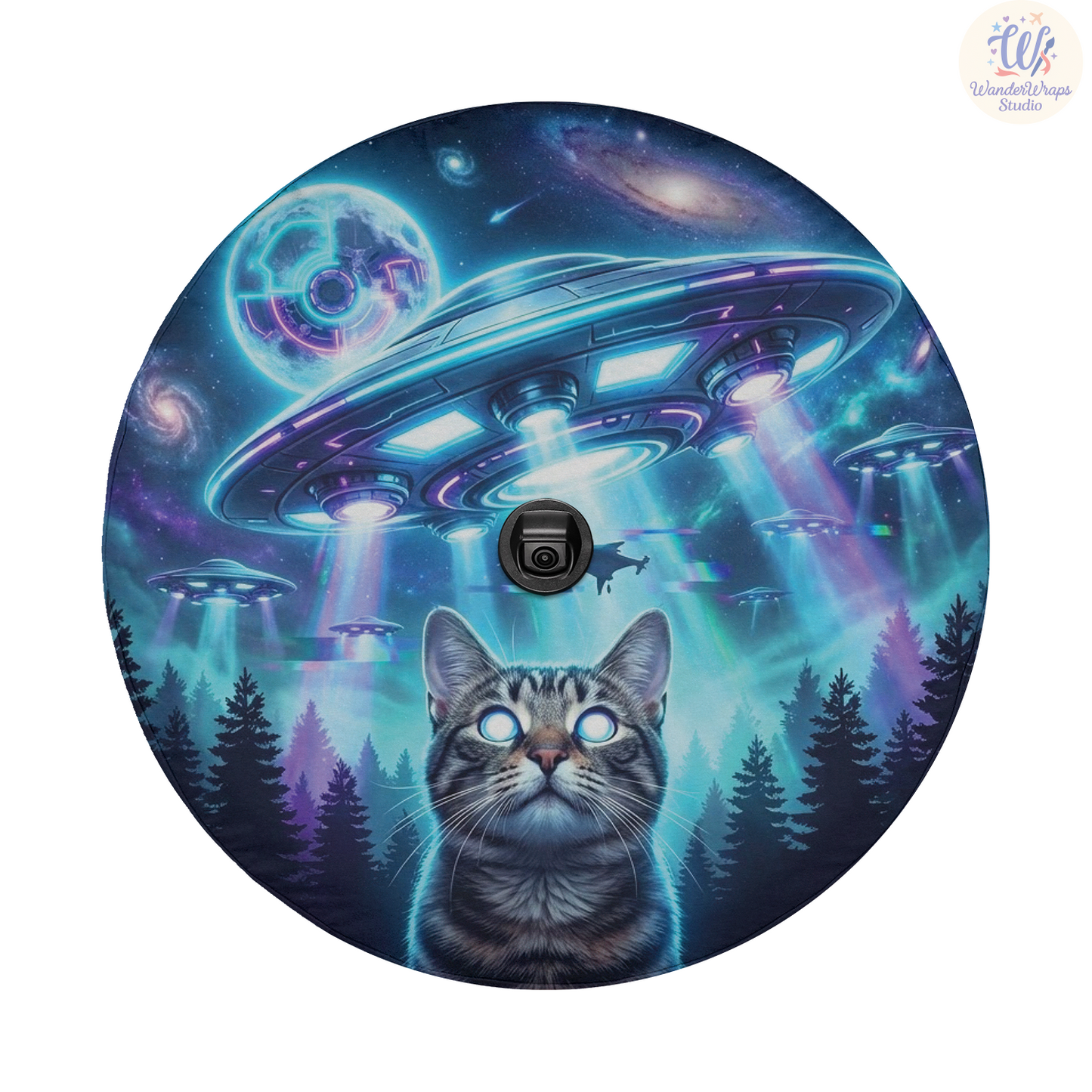 Cat UFOs Spare Tire Cover – Waterproof UV Resistant Protector with Camera Hole