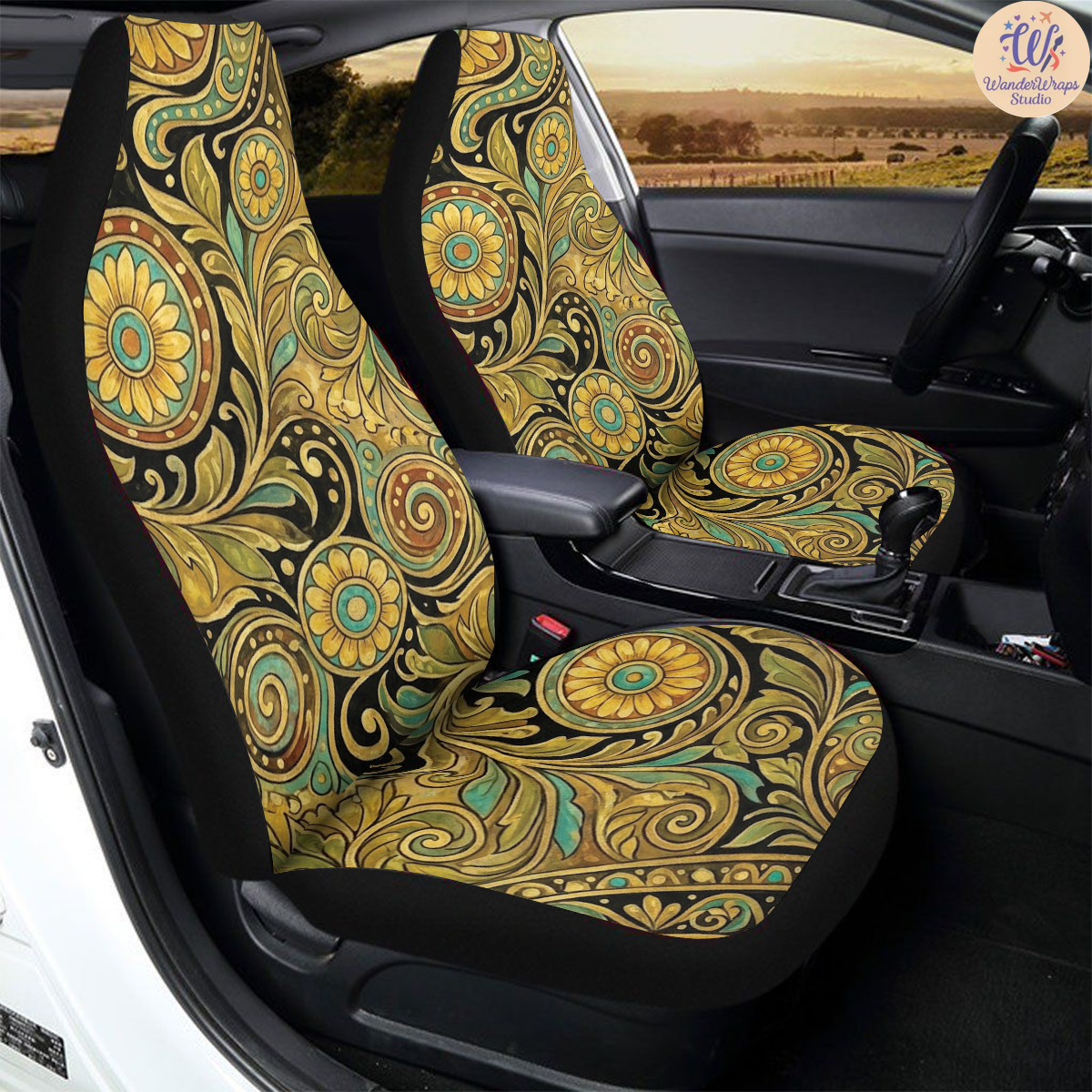 Gilded Floral Reverie Car Seat Covers – High Quality Graphic and Polar Fleece Protector Set