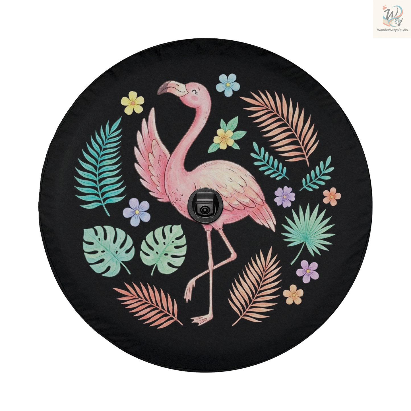 Pink Tropical Flamingo Spare Tire Cover – Waterproof UV Resistant Protector with Camera Hole