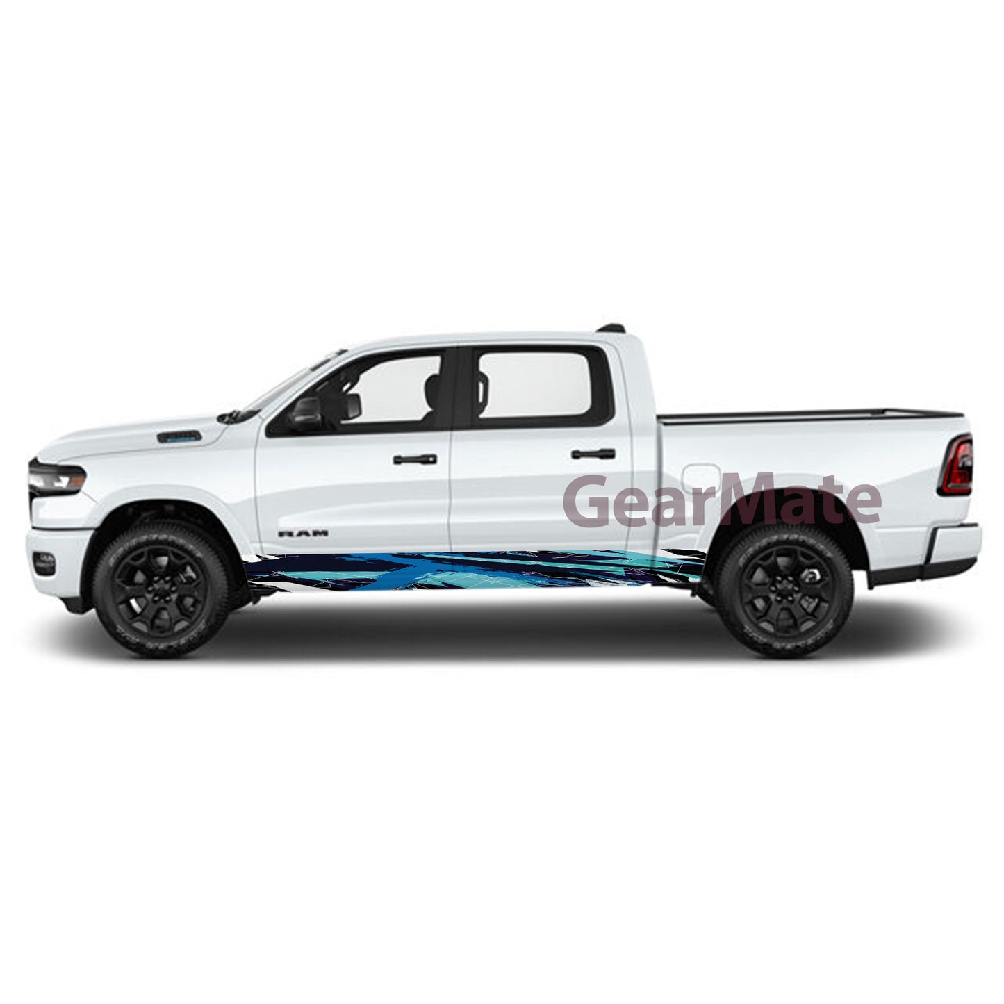 Racing Light Blue Rocker Panel Graphic Decal Kit (Left & Right Sides) - High Quality Vinyl for Trucks & SUVs
