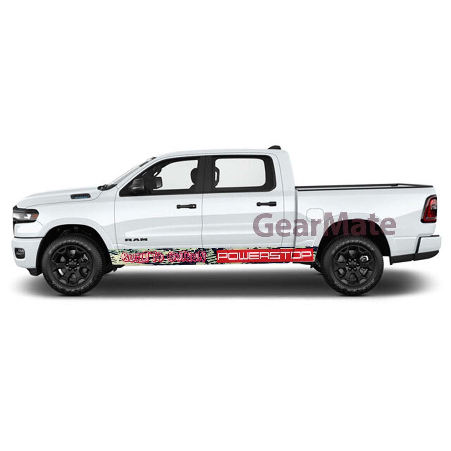 Build To Outrun Powerstop Rocker Panel Graphic Decal Kit (Left & Right Sides) - High Quality Vinyl for Trucks & SUVs