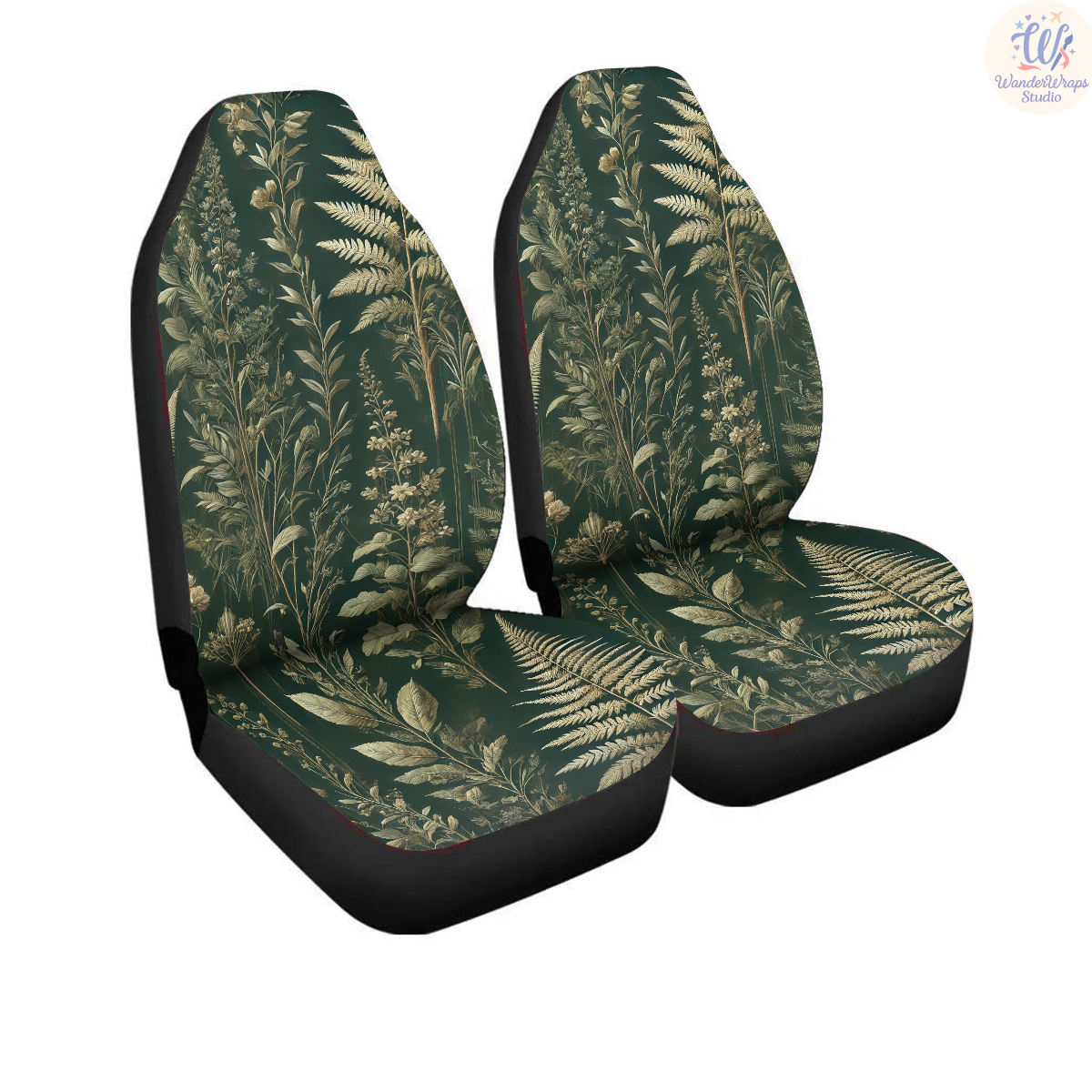 Dark Forest Green Leafy Car Seat Covers – High Quality Graphic and Polar Fleece Protector Set