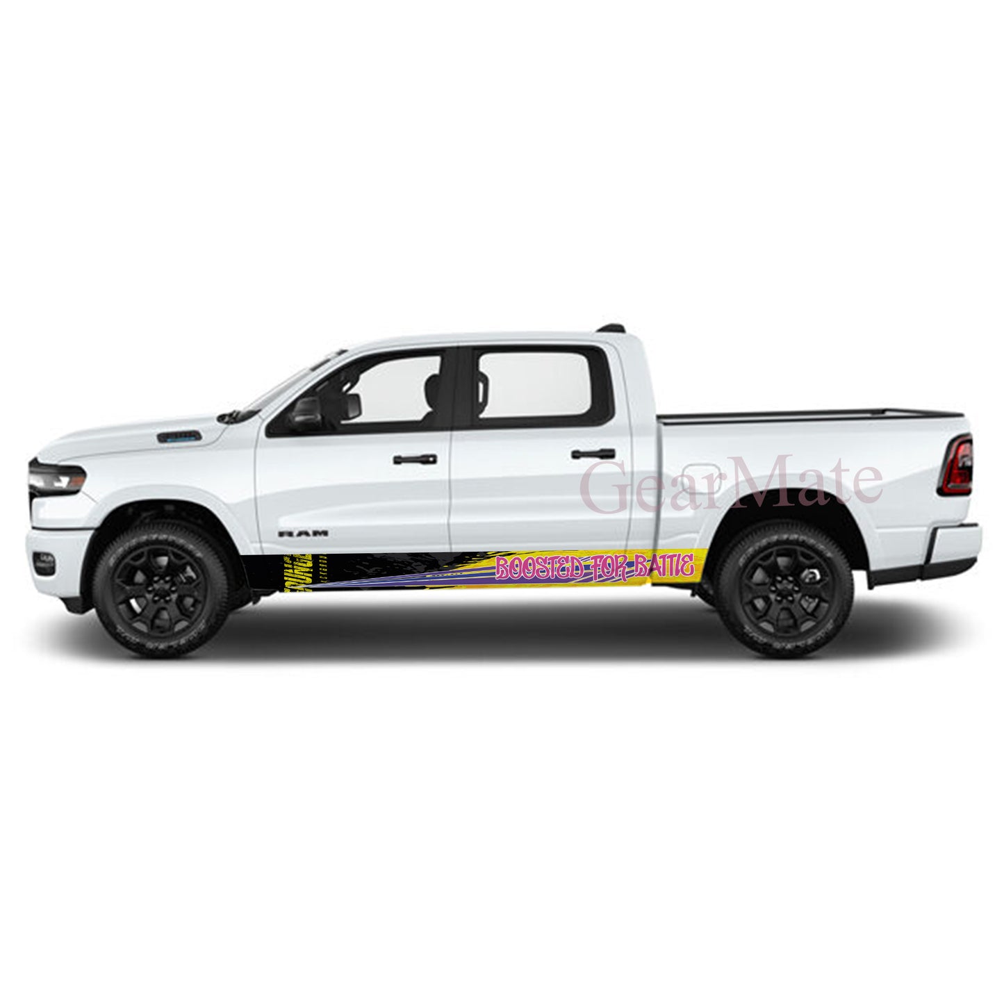 Boosted For Battle Rocker Panel Graphic Decal Kit (Left & Right Sides) - High Quality Vinyl for Trucks & SUVs