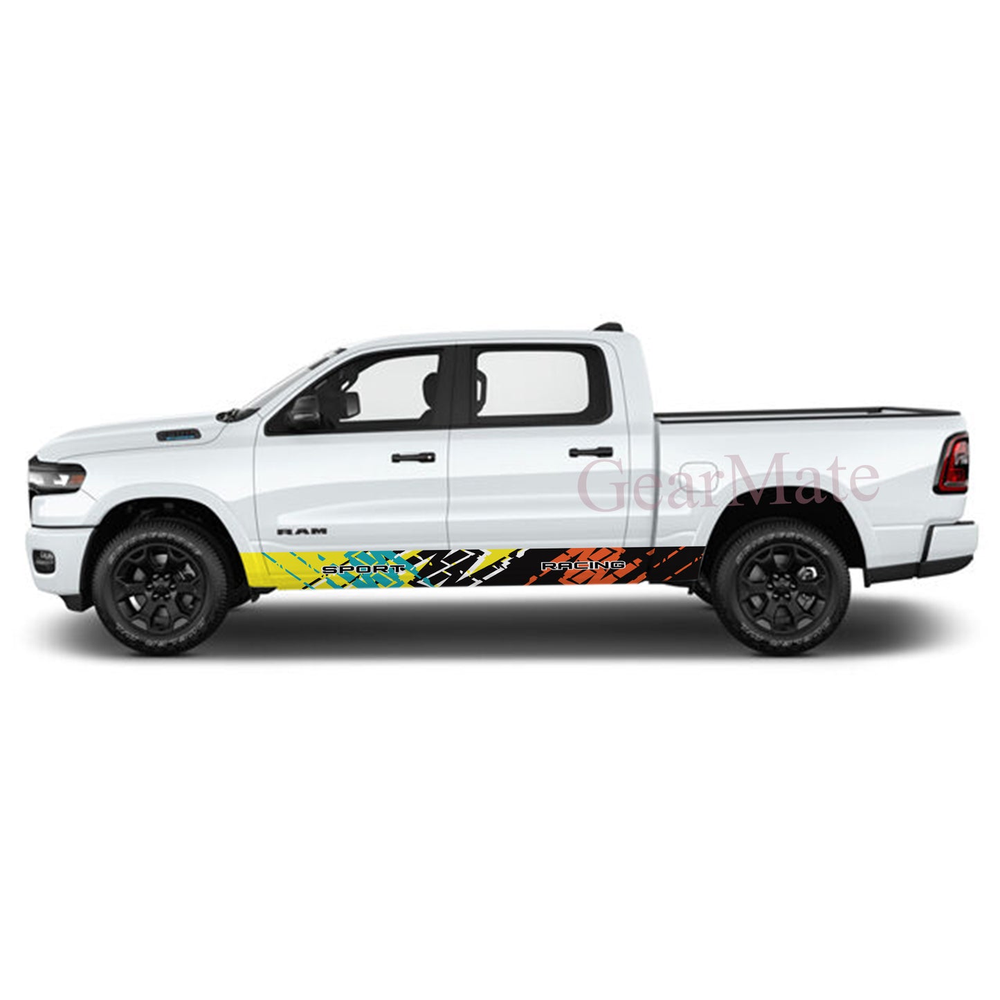 Sport Racing Green Orange Rocker Panel Graphic Decal Kit (Left & Right Sides) - High Quality Vinyl for Trucks & SUVs