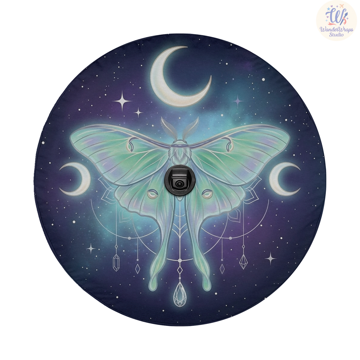 Lunar Moth Night Sky Spare Tire Cover – Waterproof UV Resistant Protector with Camera Hole