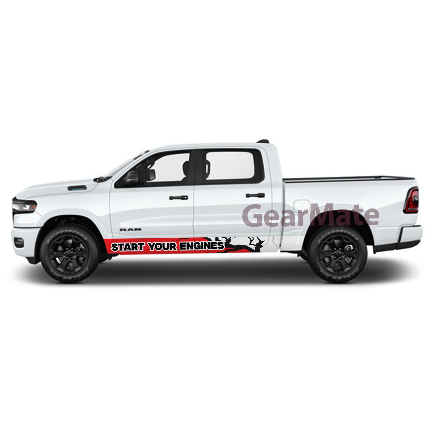 Sport Red Start Your Engine Rocker Panel Graphic Decal Kit (Left & Right Sides) - High Quality Vinyl for Trucks & SUVs
