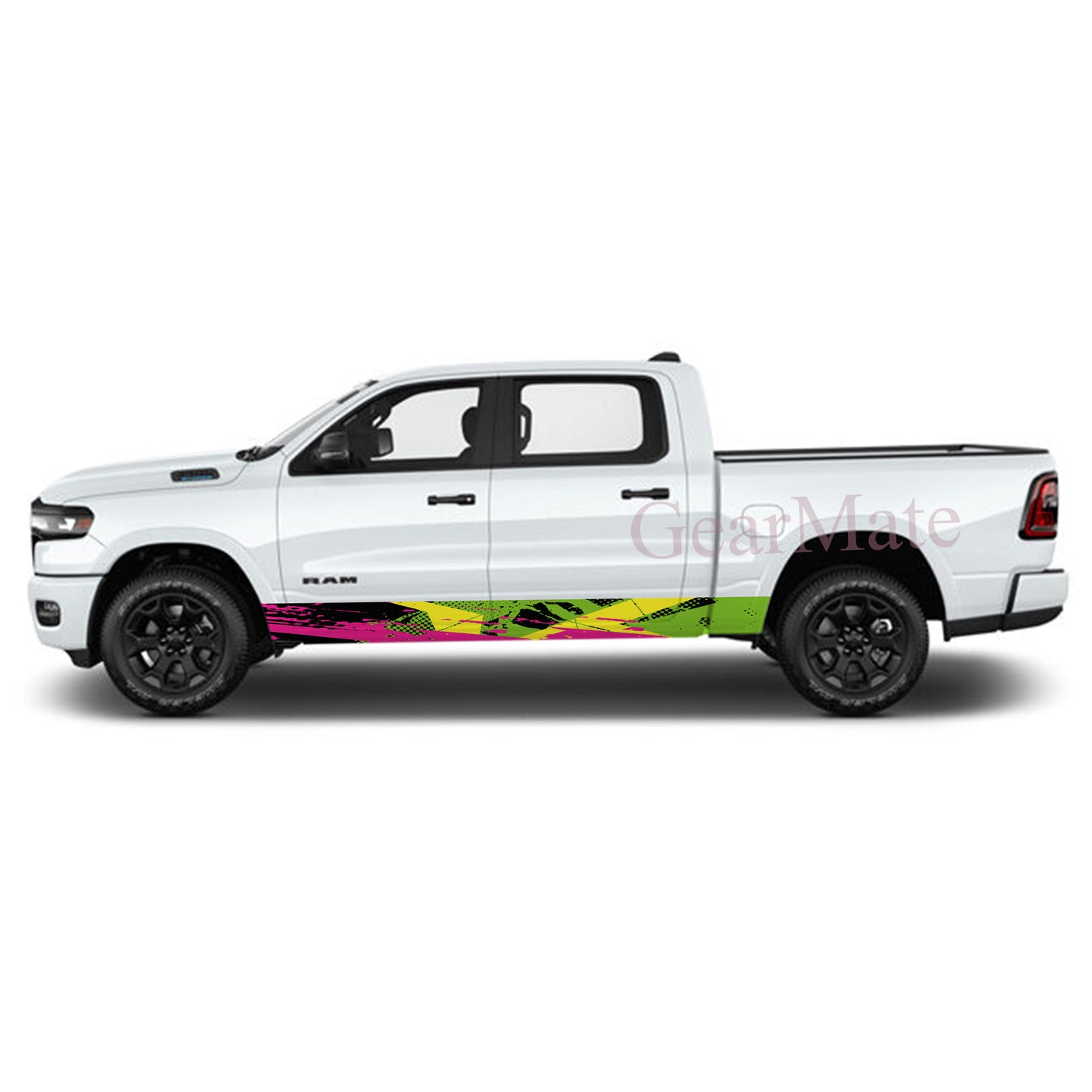 Racing Stripe Green Yellow Rocker Panel Graphic Decal Kit (Left & Right Sides) - High Quality Vinyl for Trucks & SUVs