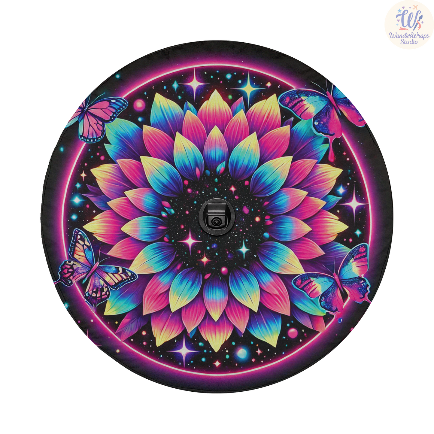Sunflowers Petals Neon Spare Tire Cover – Waterproof UV Resistant Protector with Camera Hole