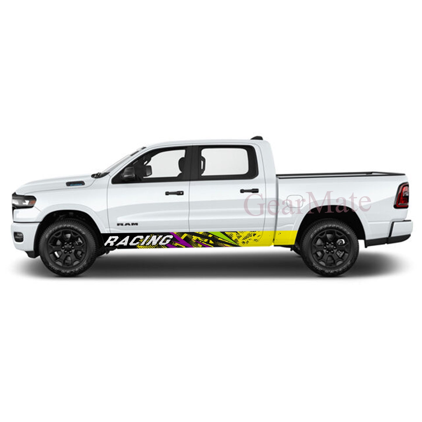 Racing Yellow Black Grunge Panel Graphic Decal Kit (Left & Right Sides) - High Quality Vinyl for Trucks & SUVs