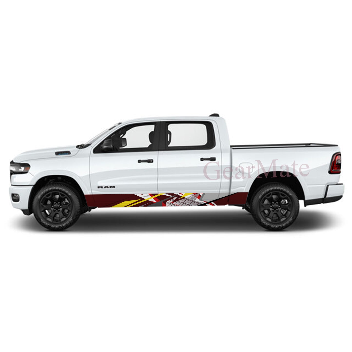 Racing Red Brown Yellow Rocker Panel Graphic Decal Kit (Left & Right Sides) - High Quality Vinyl for Trucks & SUVs