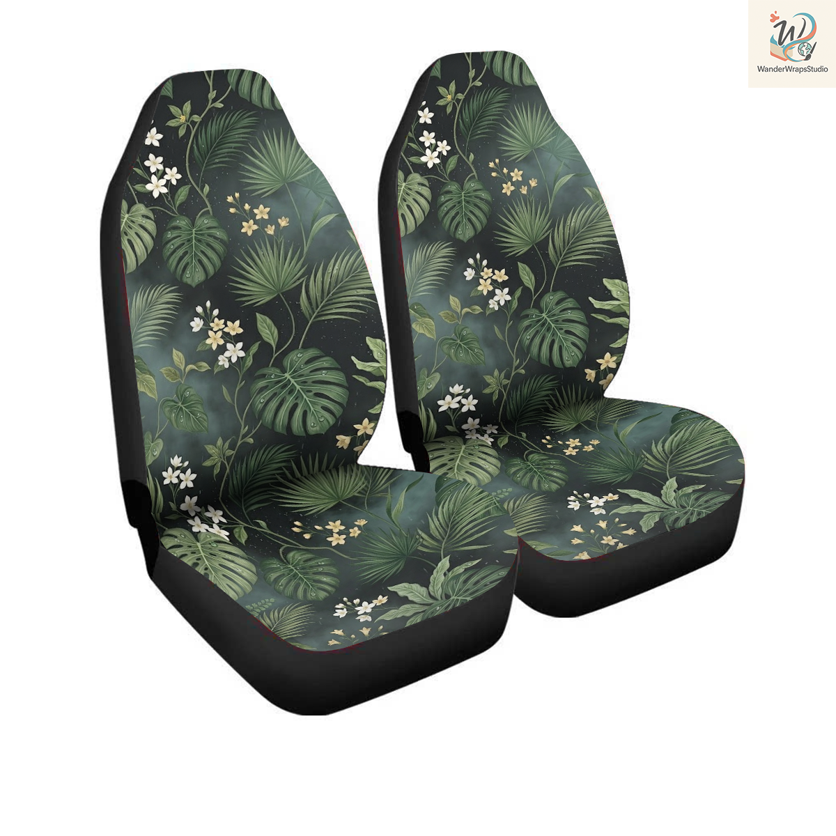 Dark Tropical with Rain Jungle Mist Car Seat Covers – High Quality Graphic and Polar Fleece Protector Set