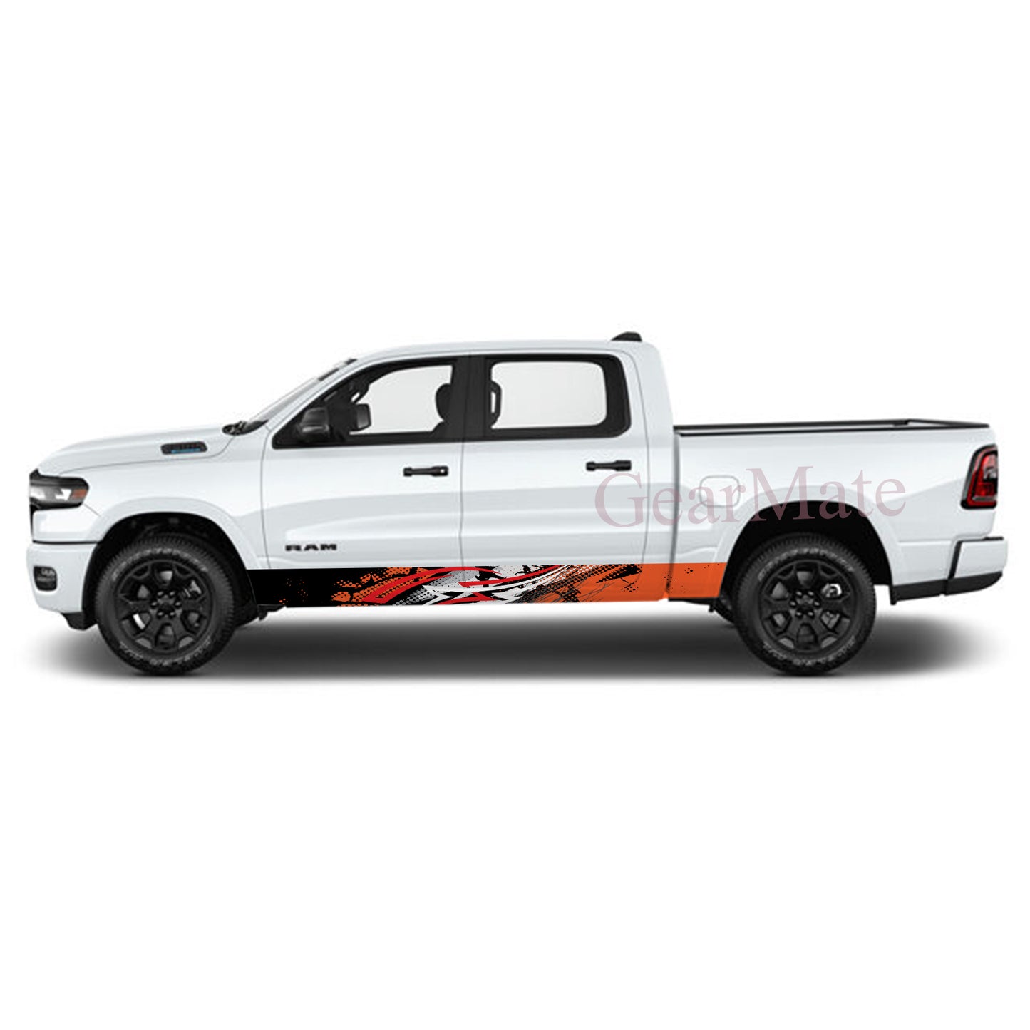 Racing Sport Stripe Orange Rocker Panel Graphic Decal Kit (Left & Right Sides) - High Quality Vinyl for Trucks & SUVs