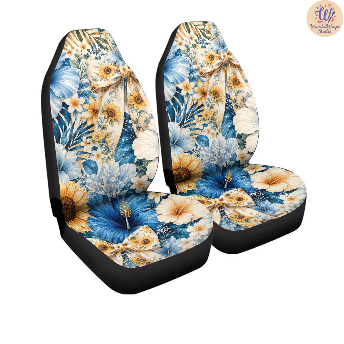 Tropical Sunflower Bow Coastal Car Seat Covers – High Quality Graphic and Polar Fleece Protector Set