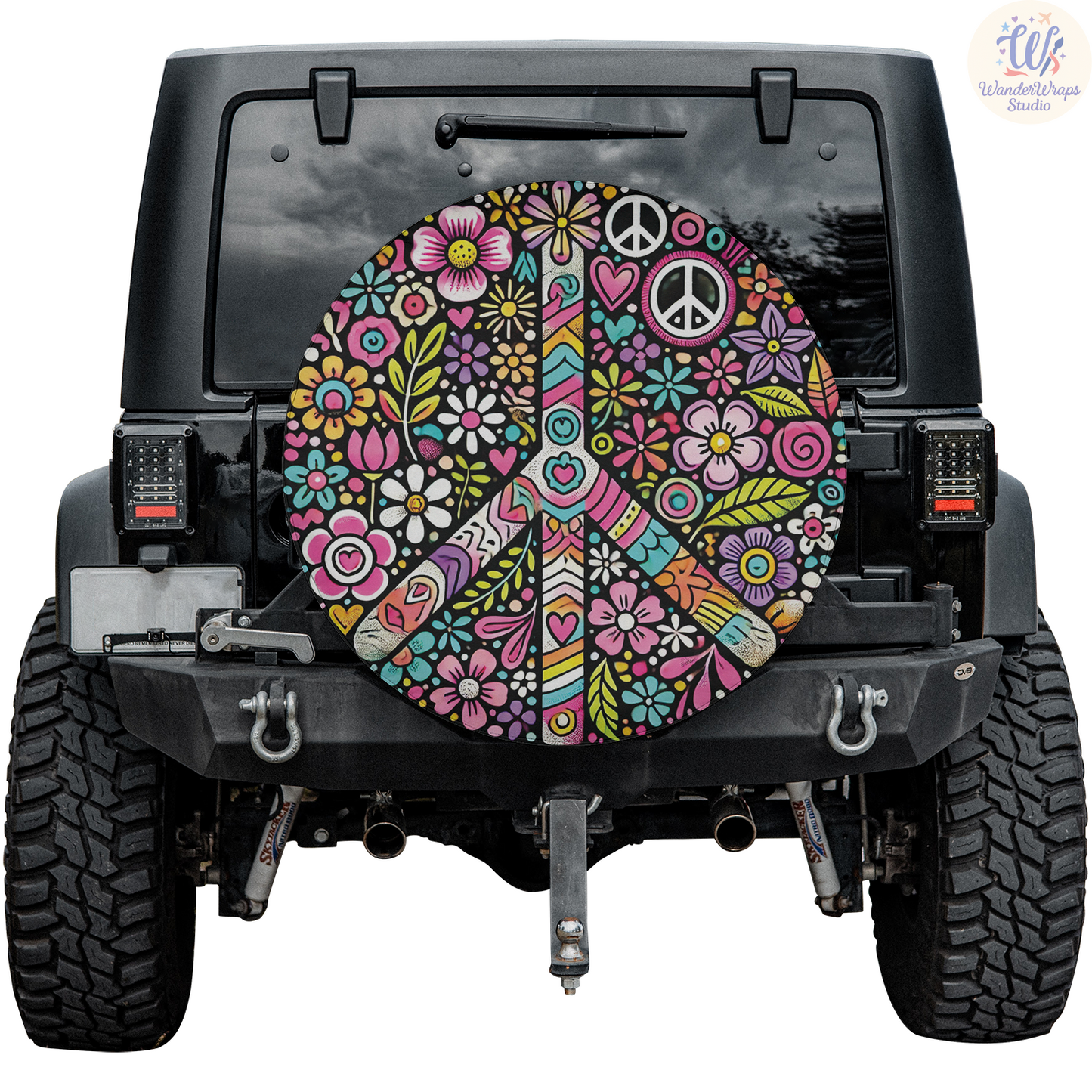 Colorful Retro Peace Spare Tire Cover – Waterproof UV Resistant Protector with Camera Hole
