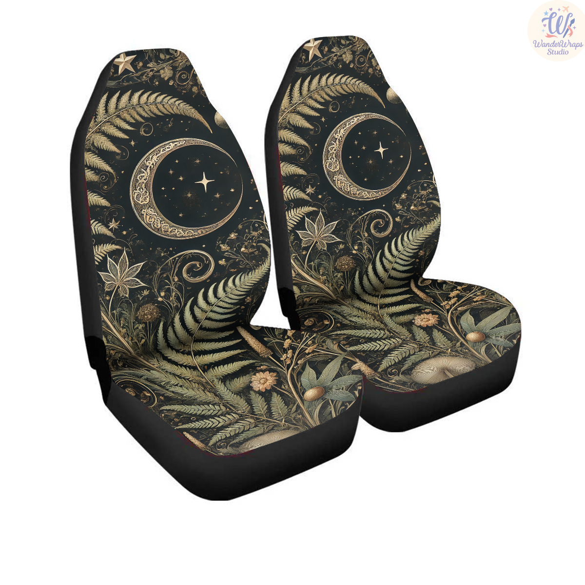 Celestial Forest Night Pattern Car Seat Covers – High Quality Graphic and Polar Fleece Protector Set