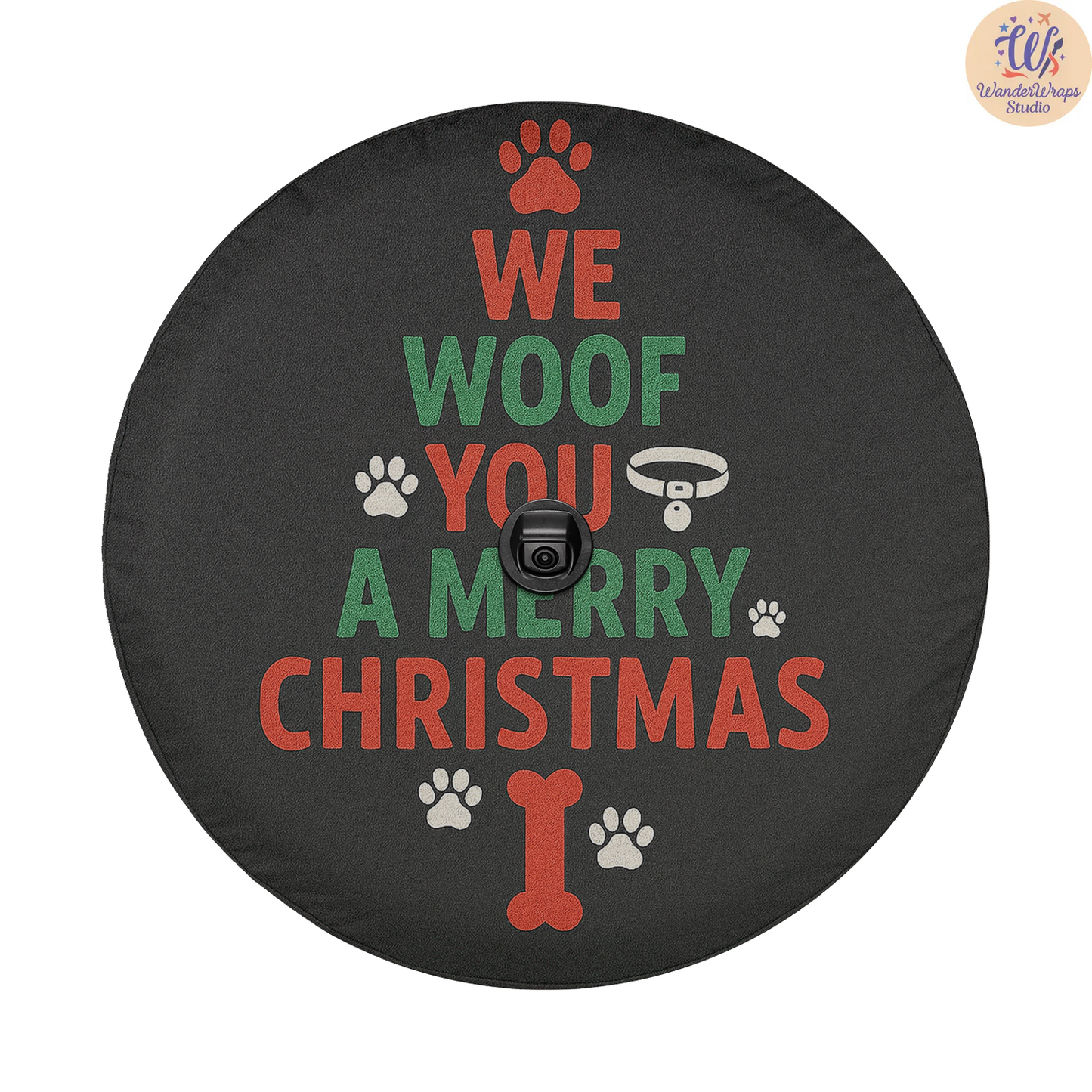We Woof You A Merry Christmas Spare Tire Cover – Waterproof UV Resistant Protector with Camera Hole