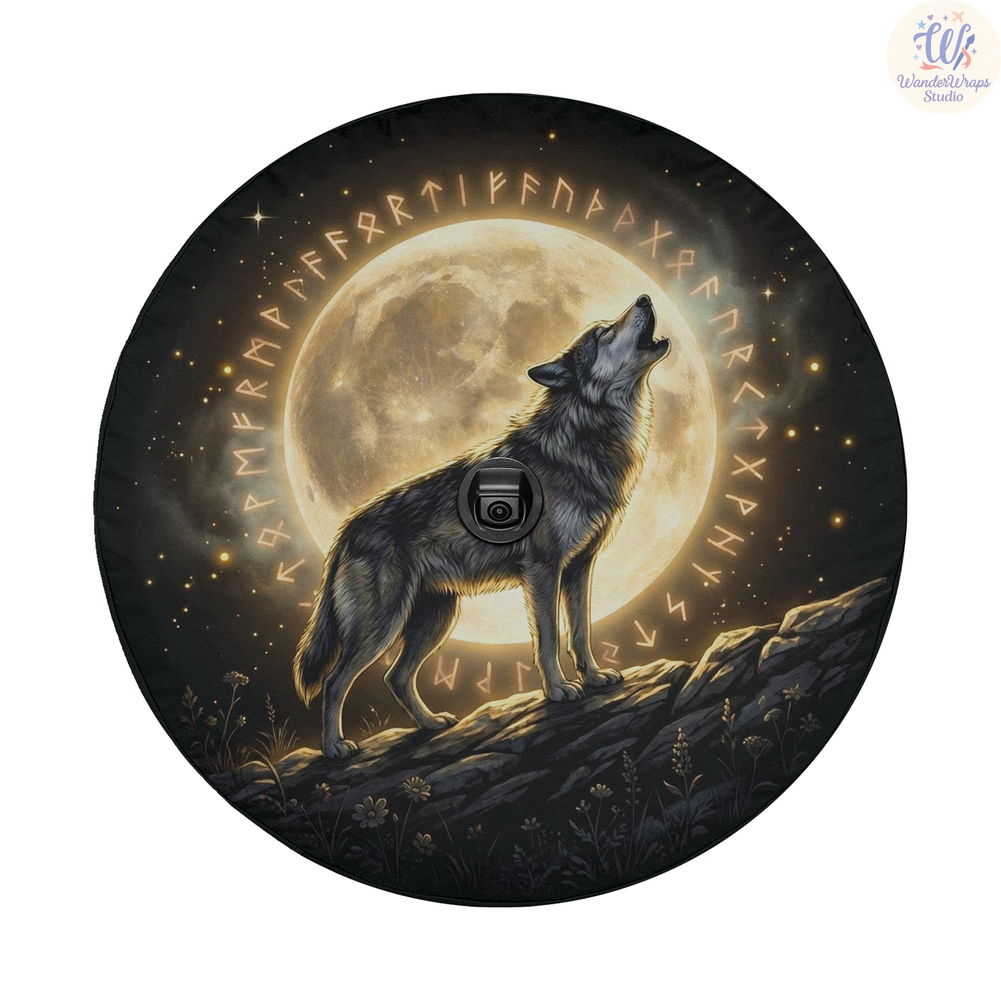Majestic Howling Wolf Spare Tire Cover – Waterproof UV Resistant Protector with Camera Hole