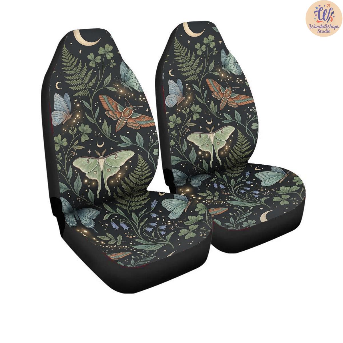 Enchanted Forest Moths & Butterflies Car Seat Covers – High Quality Graphic and Polar Fleece Protector Set