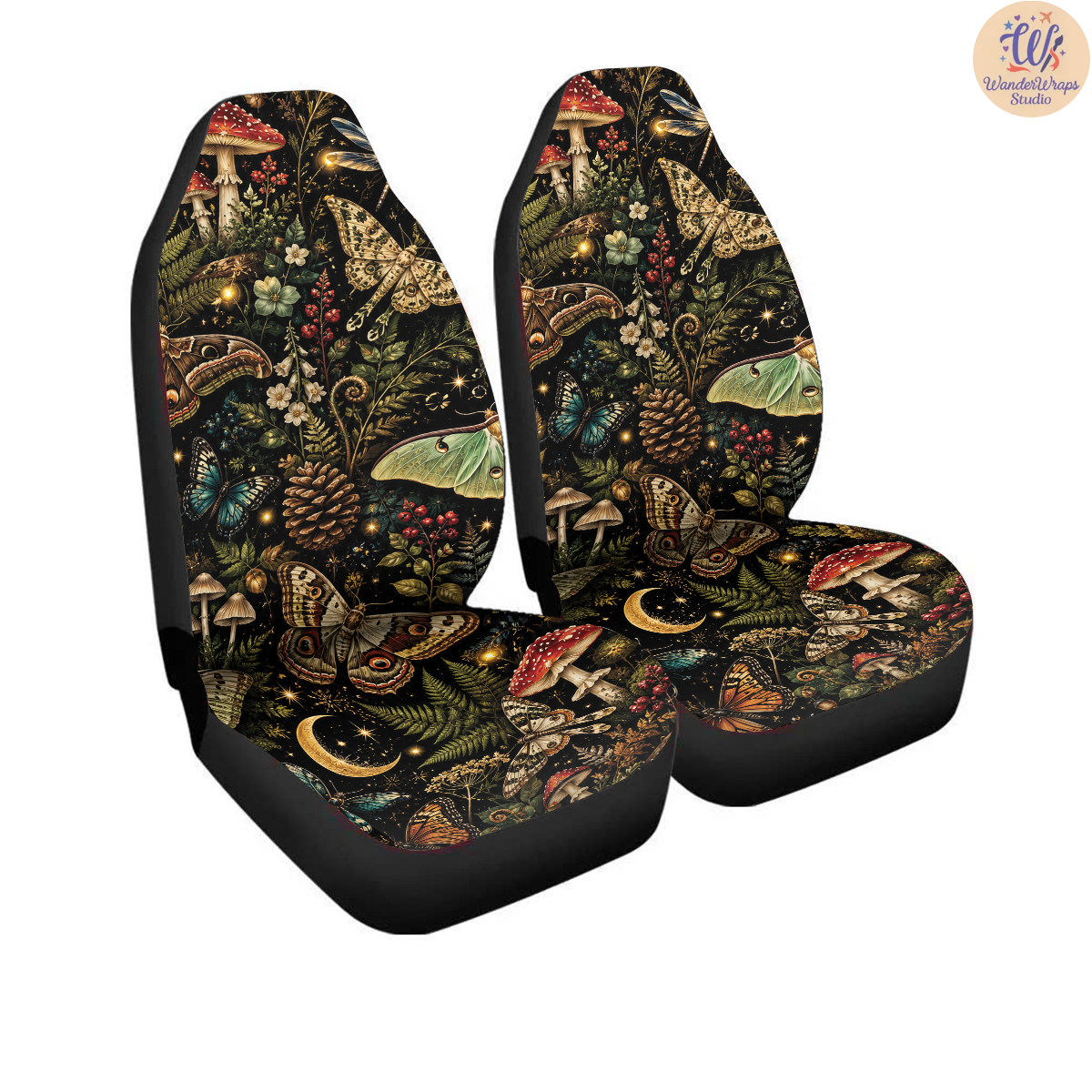 Enchanted Midnight Woodland Car Seat Covers – High Quality Graphic and Polar Fleece Protector Set