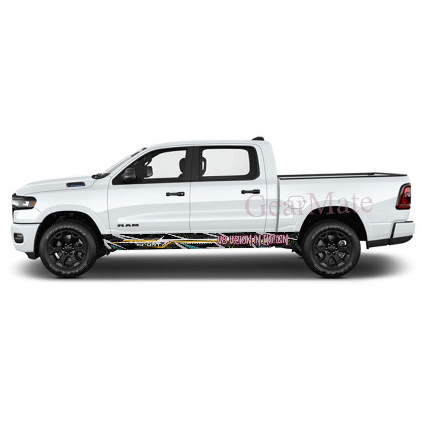 V8 Vision in Motion Rocker Panel Graphic Decal Kit (Left & Right Sides) - High Quality Vinyl for Trucks & SUVs