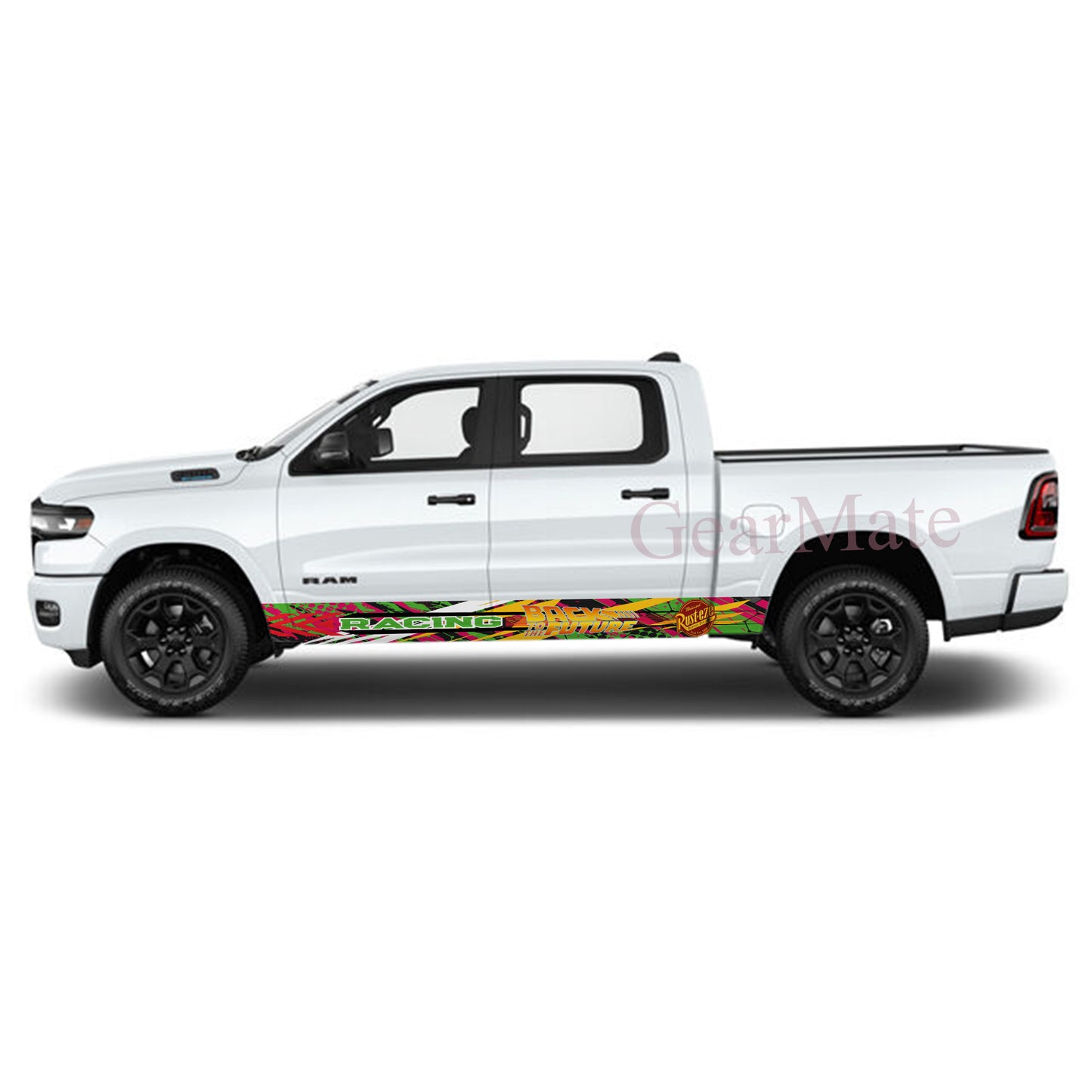 Racing Grunge Green Back To The Future Rocker Panel Graphic Decal Kit (Left & Right Sides) - High Quality Vinyl for Trucks & SUVs
