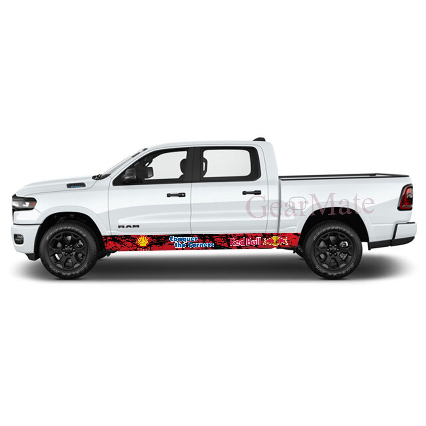 Conquer the Corners Red Bull Rocker Panel Graphic Decal Kit (Left & Right Sides) - High Quality Vinyl for Trucks & SUVs