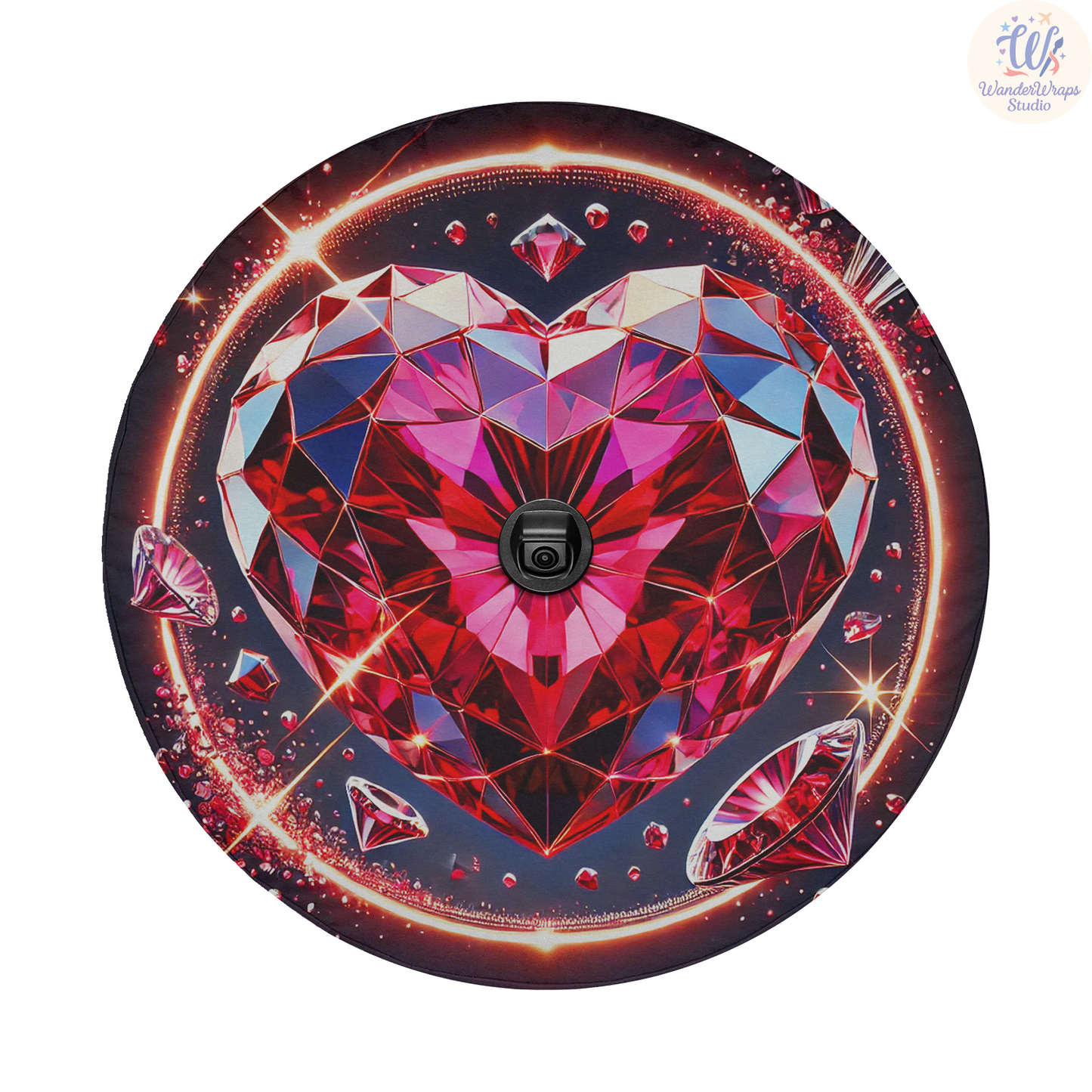Gemstone Heart Spare Tire Cover – Waterproof UV Resistant Protector with Camera Hole
