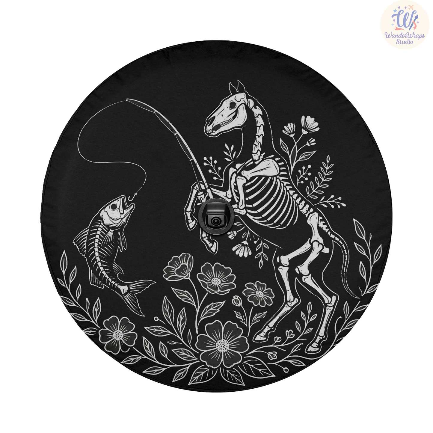 Horse Skeleton Spare Tire Cover – Waterproof UV Resistant Protector with Camera Hole