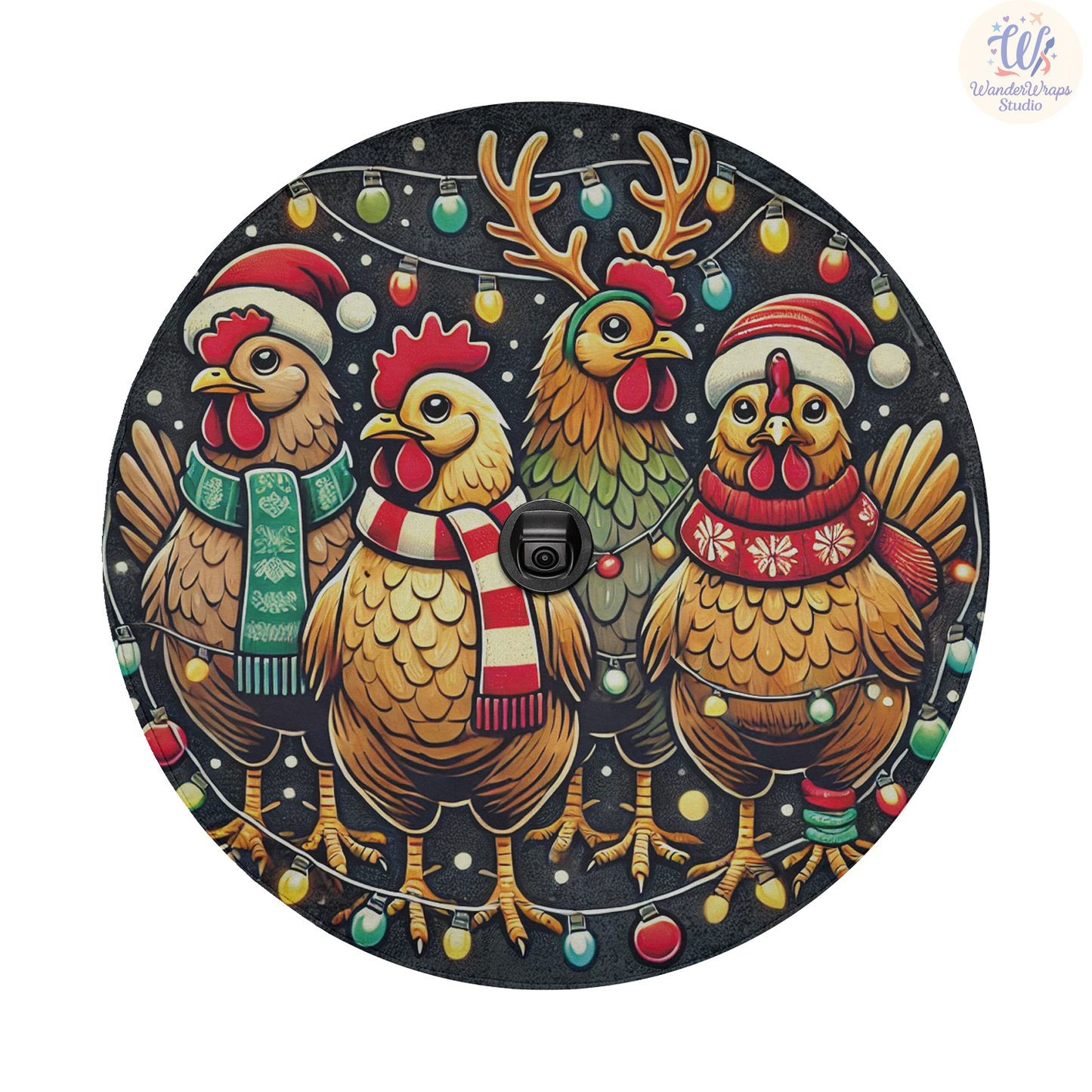 Chicken Festives Spare Tire Cover – Waterproof UV Resistant Protector with Camera Hole