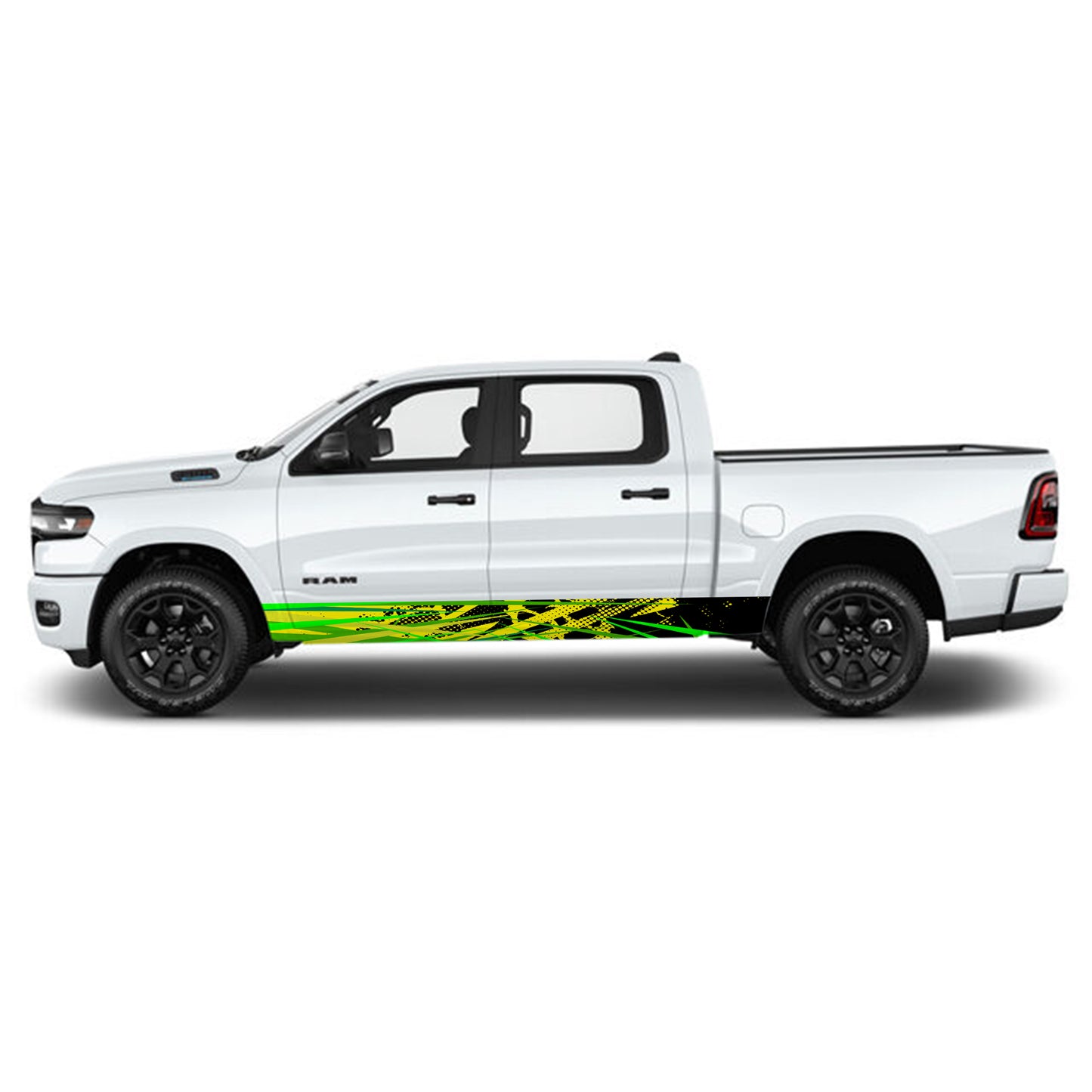 Green Yellow Stripes Rocker Panel Graphic Decal Kit (Left & Right Sides) - High Quality Vinyl for Trucks & SUVs