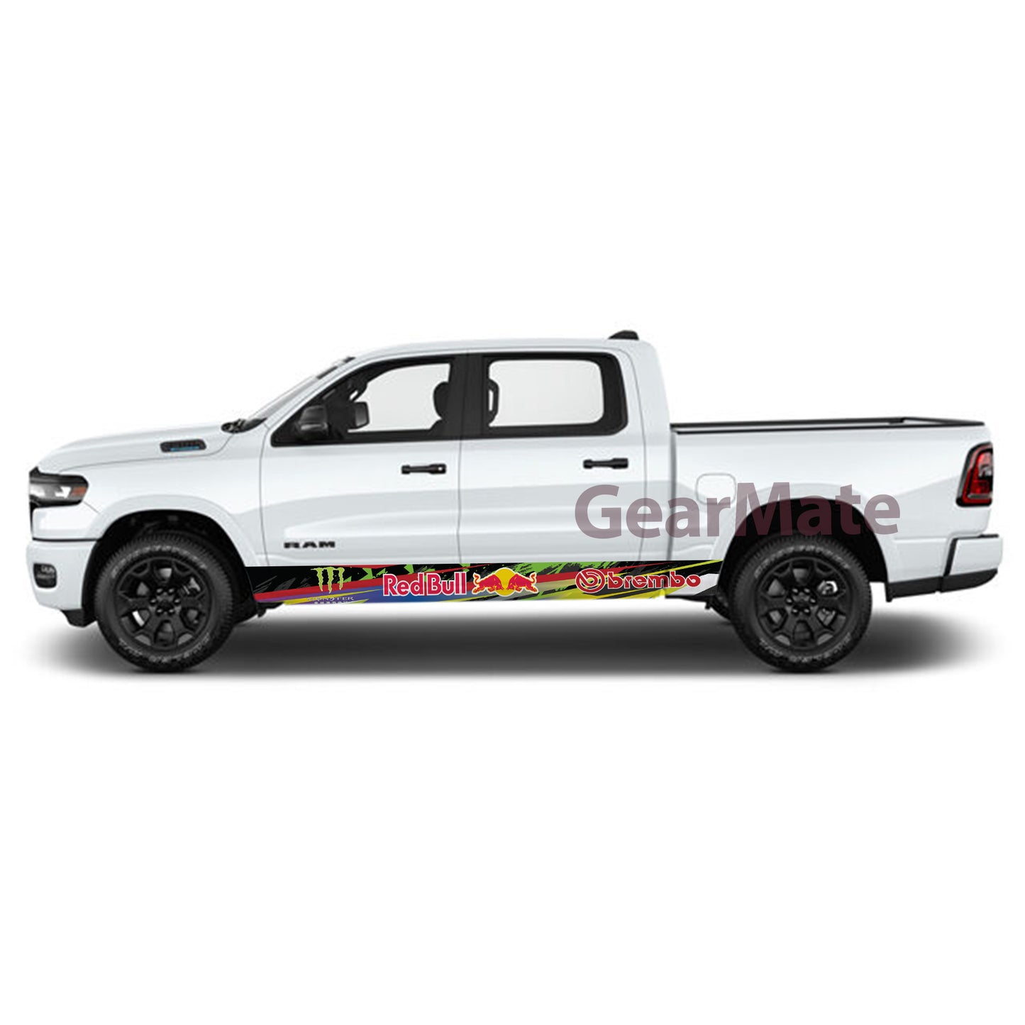 Sport Green Mix Redbull Rocker Panel Graphic Decal Kit (Left & Right Sides) - High Quality Vinyl for Trucks & SUVs