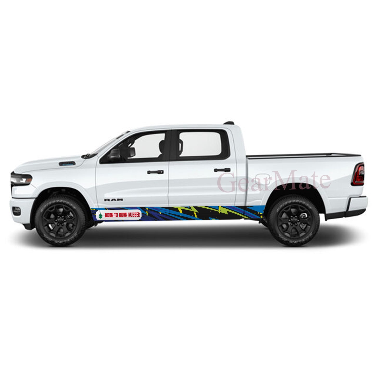 Born To Burn Rubber Rocker Panel Graphic Decal Kit (Left & Right Sides) - High Quality Vinyl for Trucks & SUVs