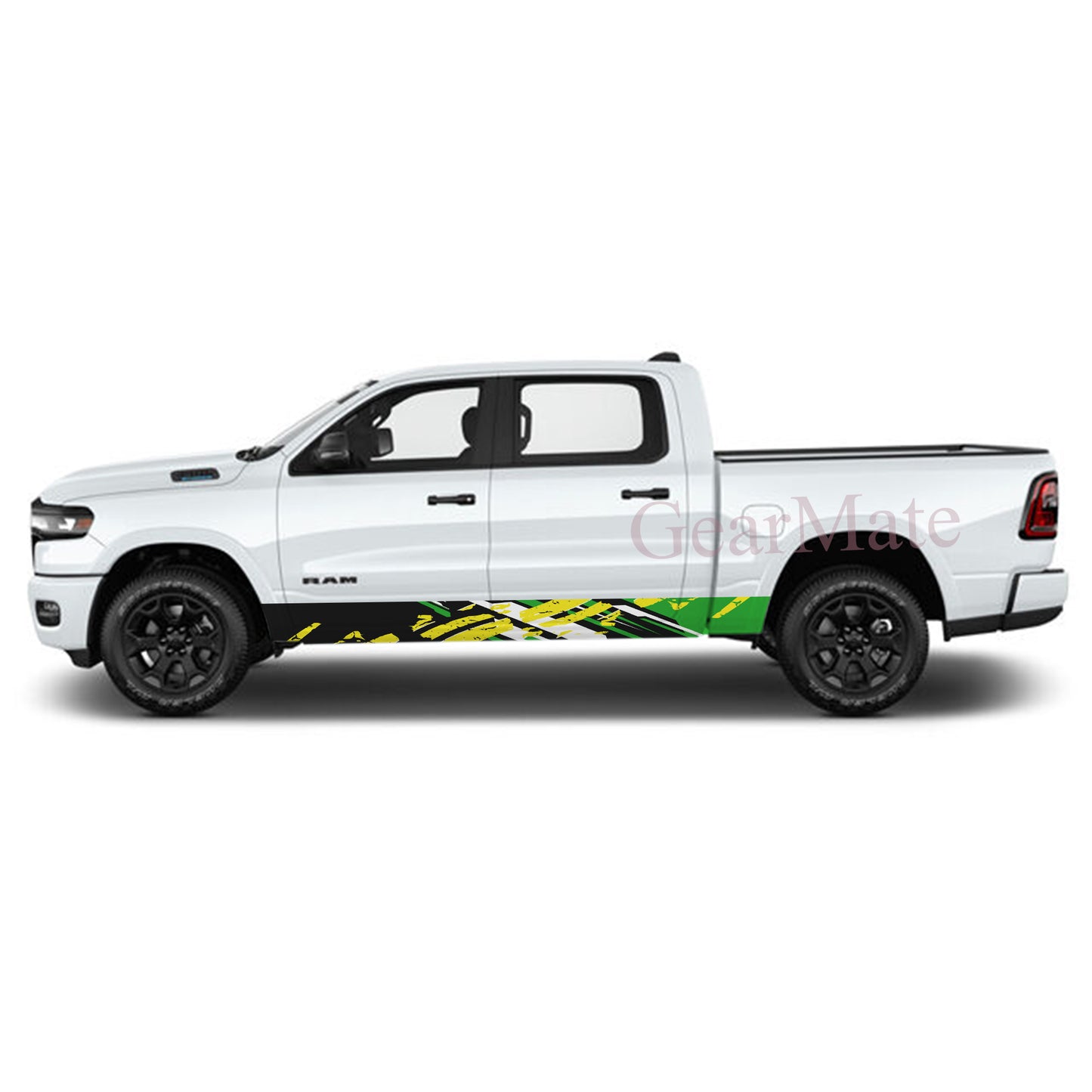 Racing Sport Green Yellow Rocker Panel Graphic Decal Kit (Left & Right Sides) - High Quality Vinyl for Trucks & SUVs