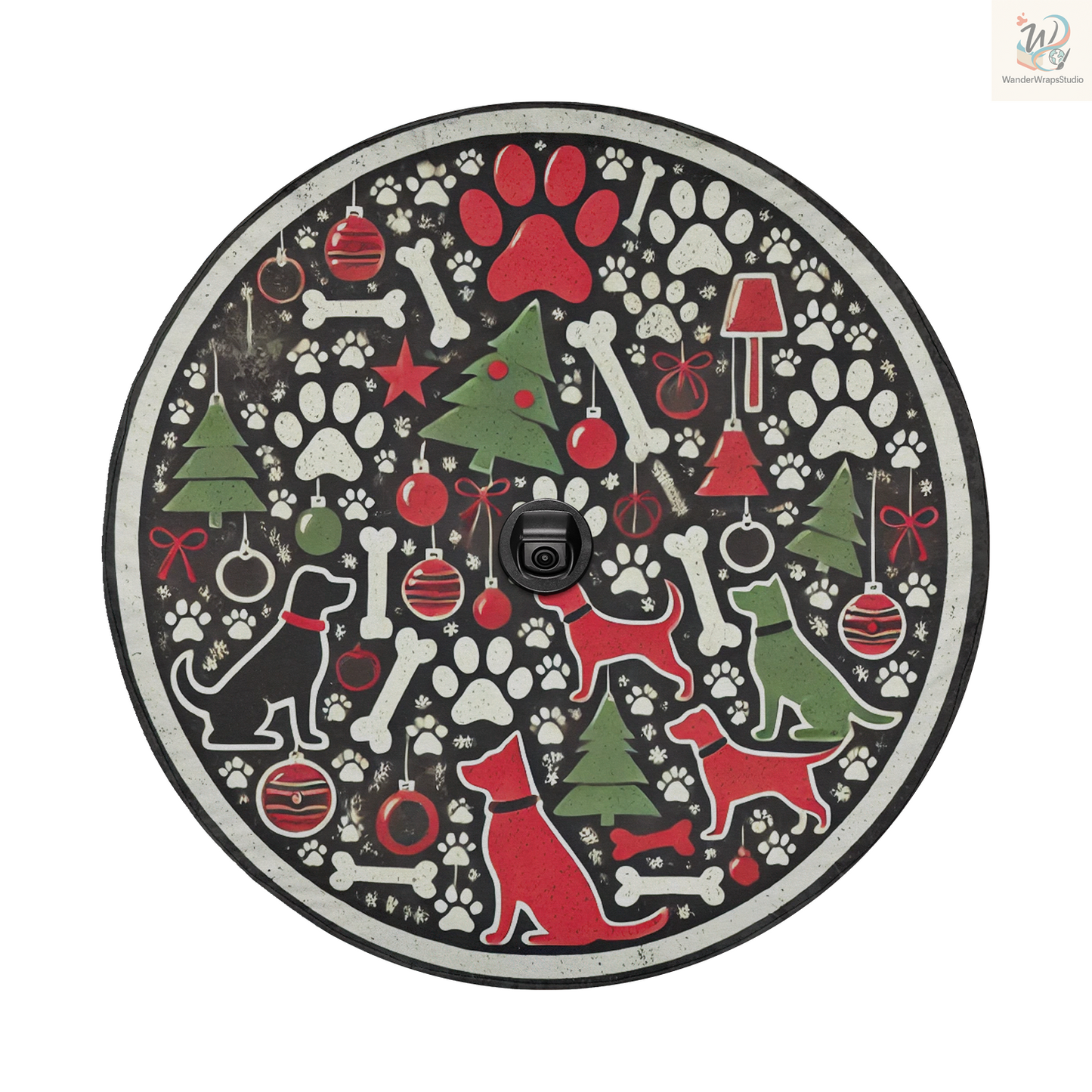 Dog Christmas Tree Spare Tire Cover – Waterproof UV Resistant Protector with Camera Hole
