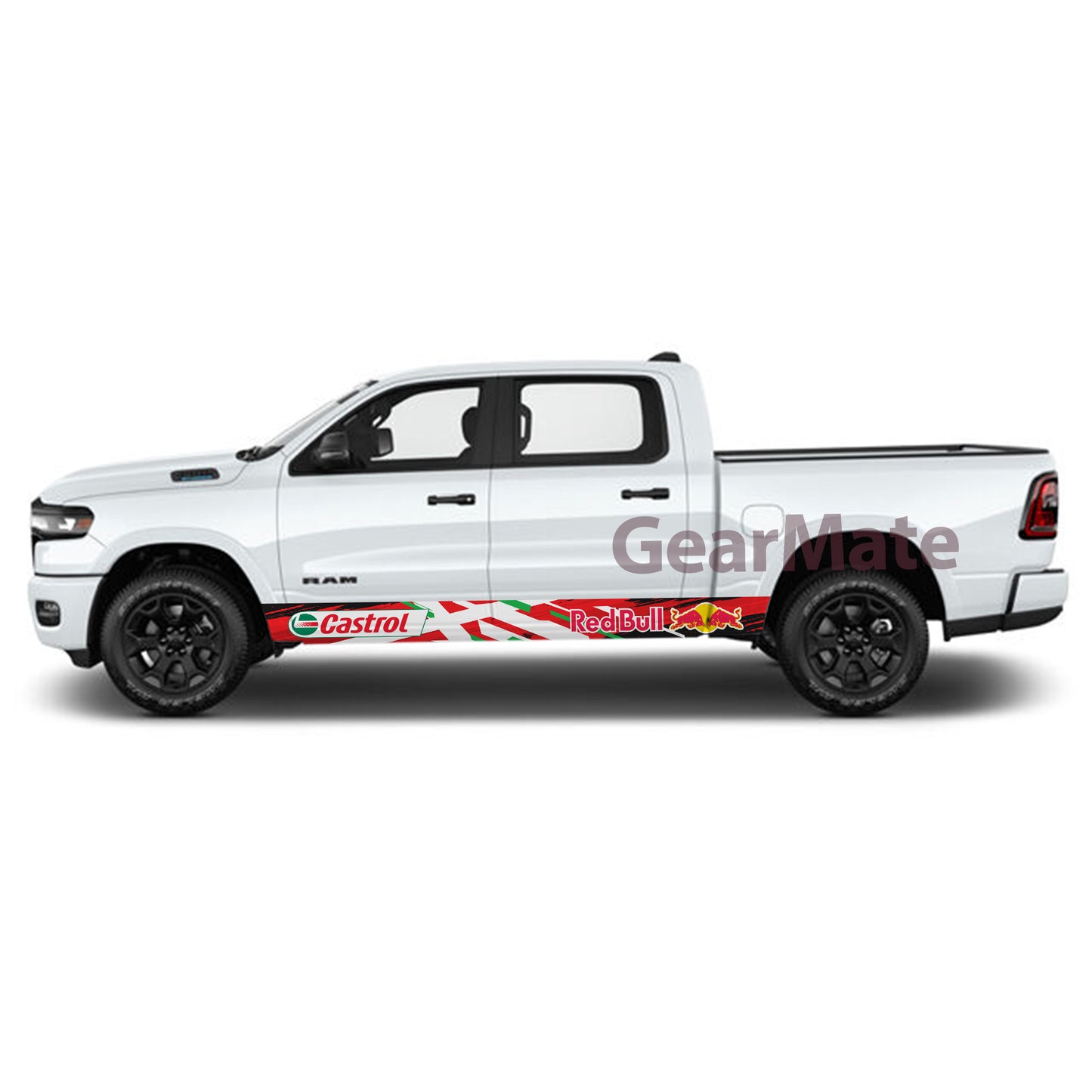 Racing White Green Red Castrol Redbull Rocker Panel Graphic Decal Kit (Left & Right Sides) - High Quality Vinyl for Trucks & SUVs