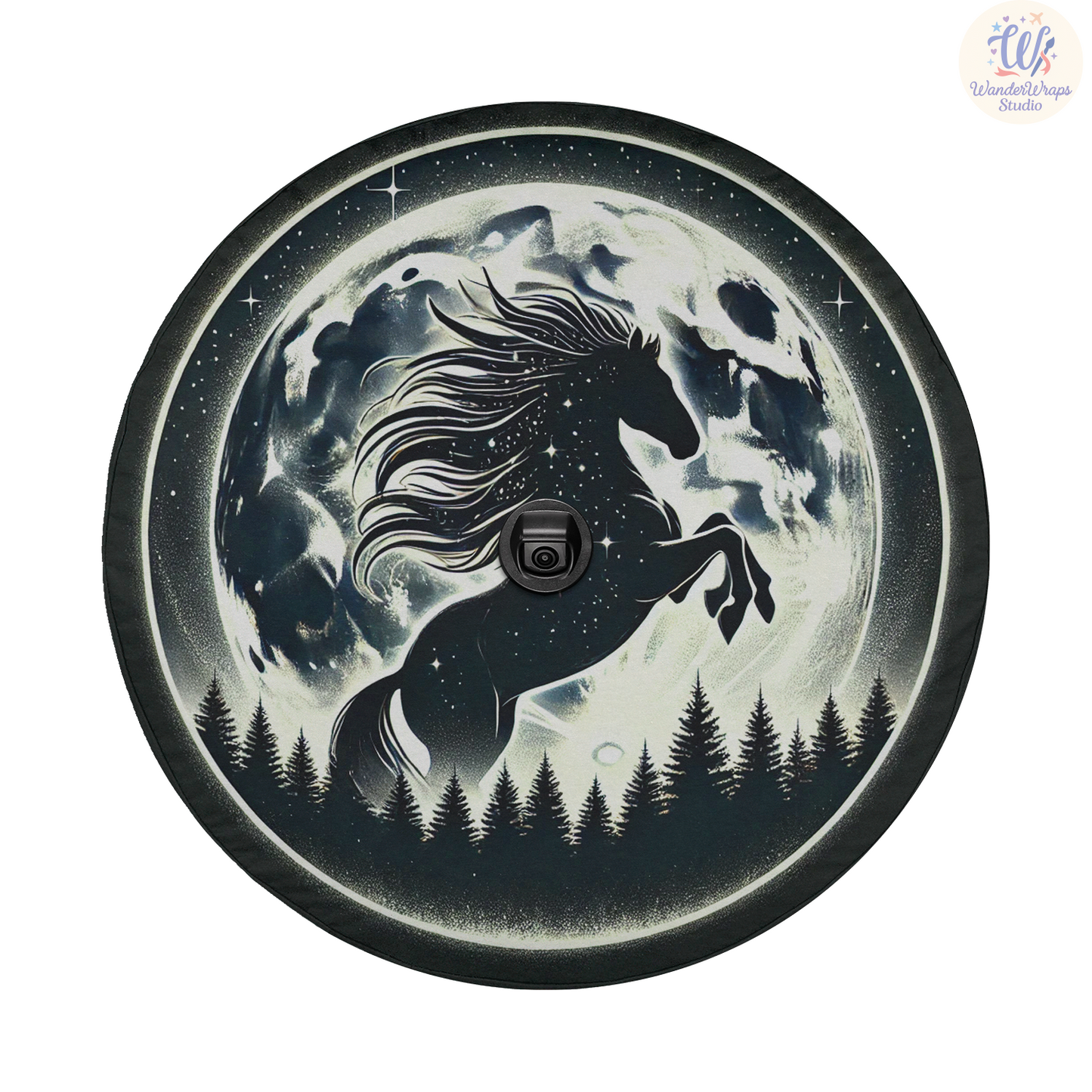 Mystical Moon Horse Spare Tire Cover – Waterproof UV Resistant Protector with Camera Hole