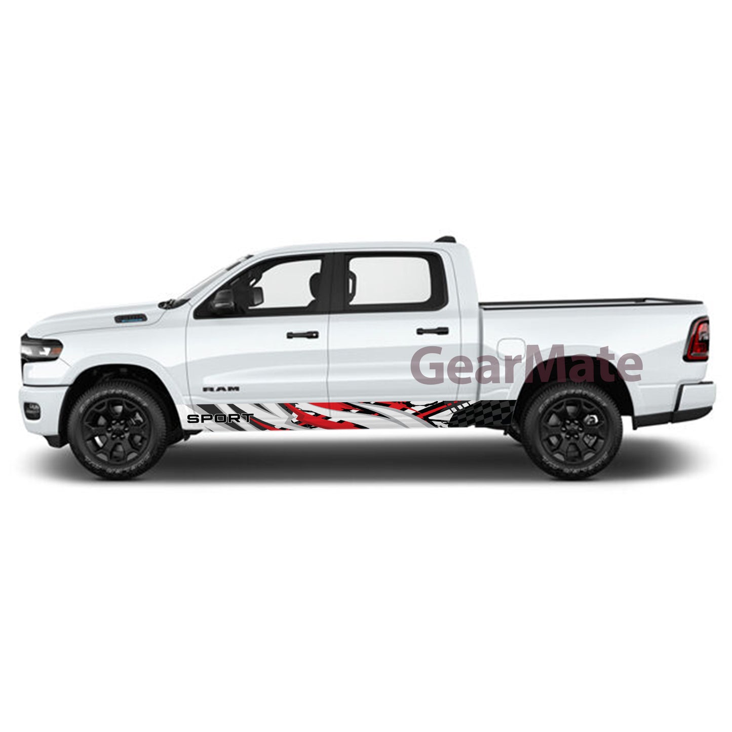 Sport White Red Rocker Panel Graphic Decal Kit (Left & Right Sides) - High Quality Vinyl for Trucks & SUVs