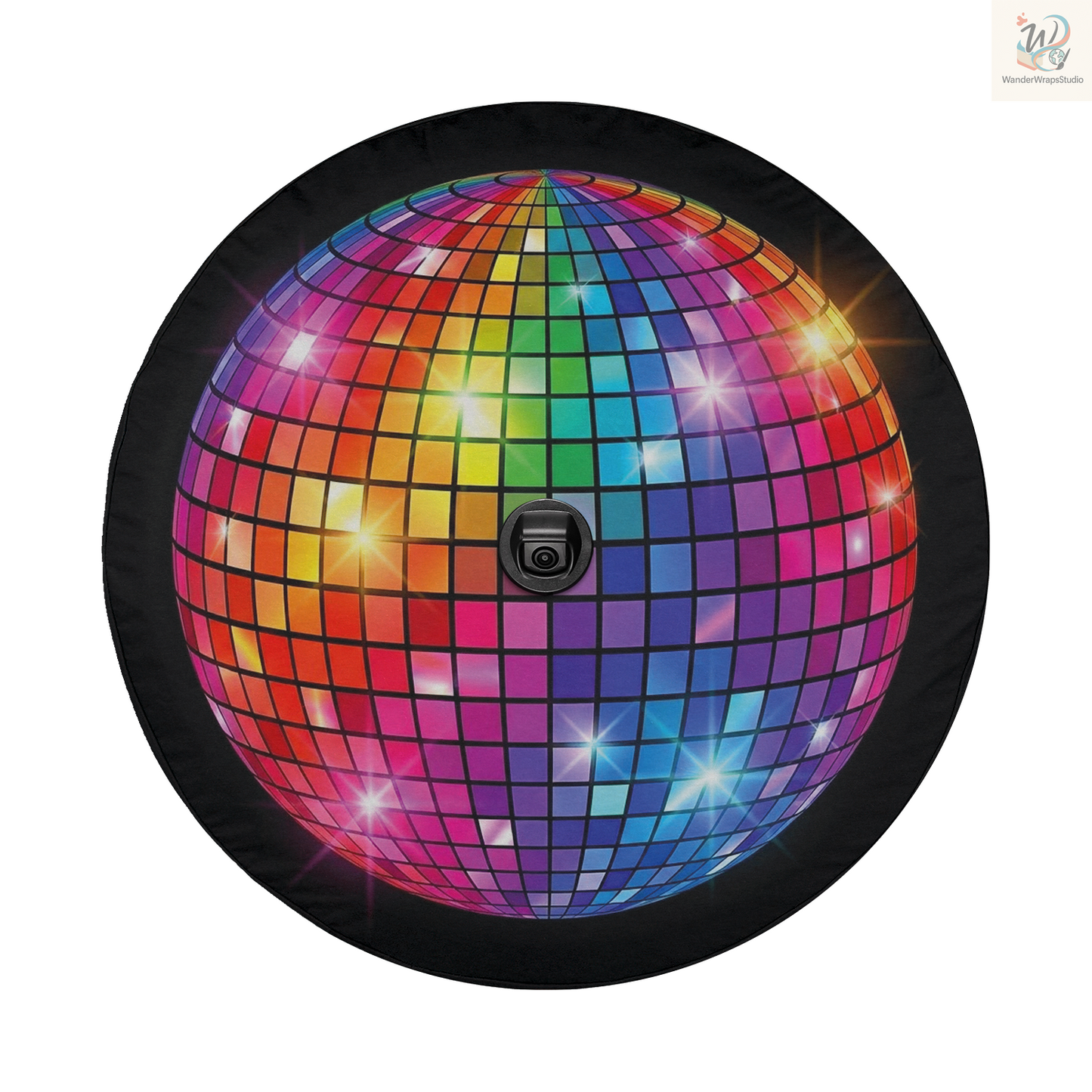 Rainbow Disco Ball Spare Tire Cover – Waterproof UV Resistant Protector with Camera Hole