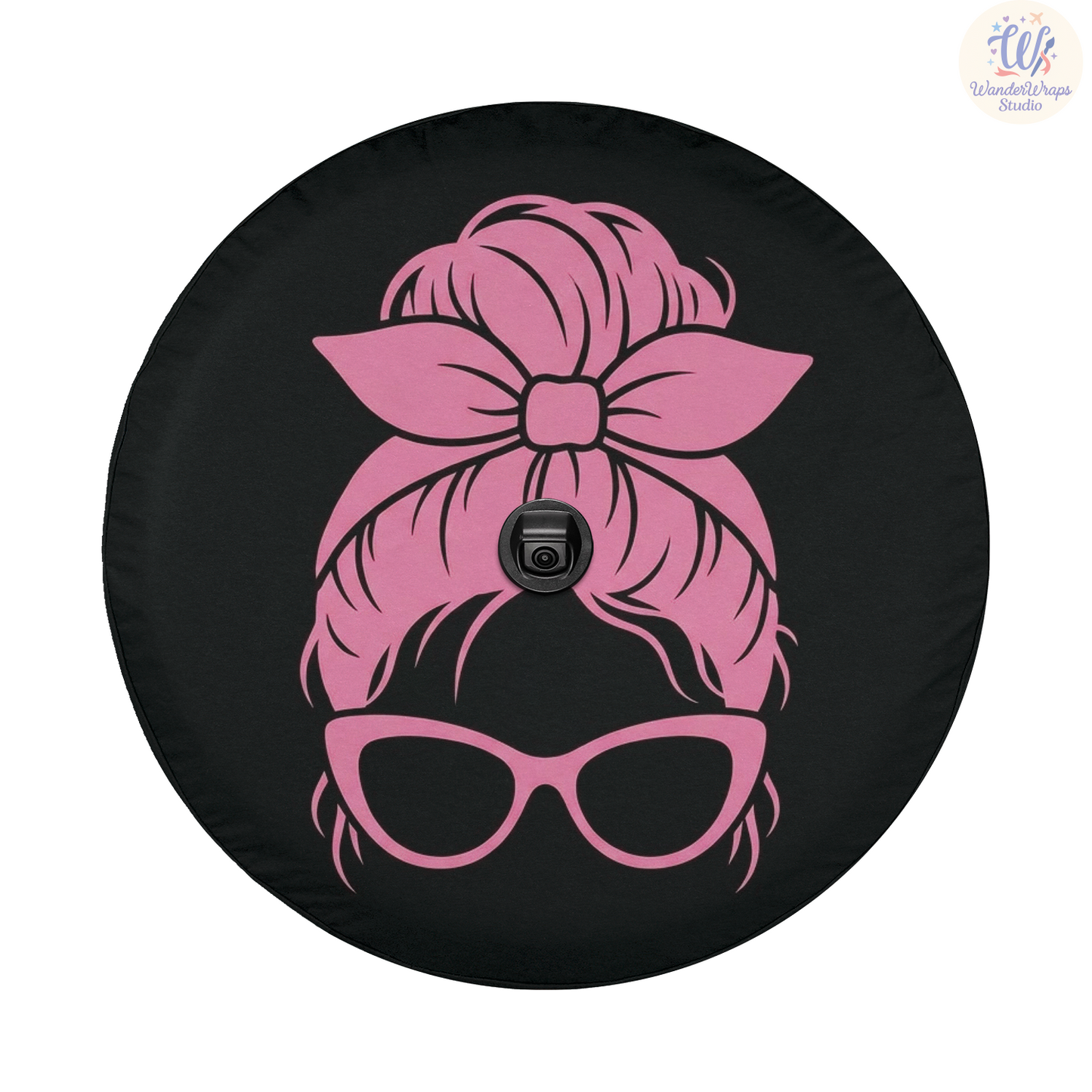 Pink Messy Bun Spare Tire Cover – Waterproof UV Resistant Protector with Camera Hole