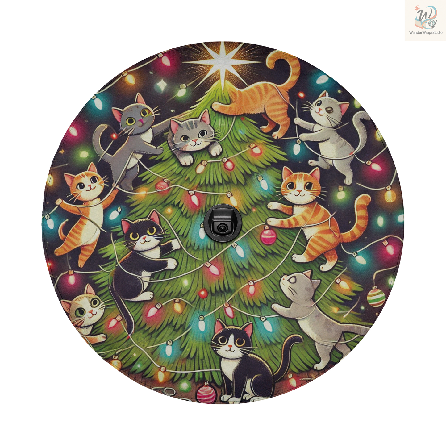 Cat Christmas Tree Spare Tire Cover – Waterproof UV Resistant Protector with Camera Hole