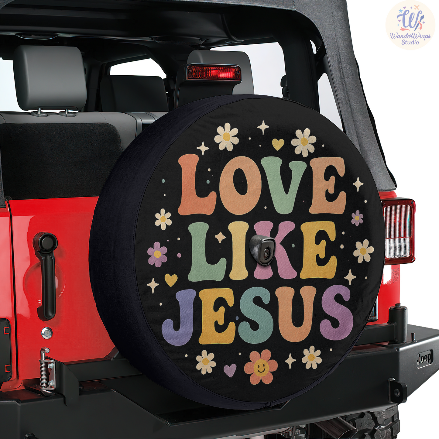Love Like Jesus Spare Tire Cover – Waterproof UV Resistant Protector with Camera Hole